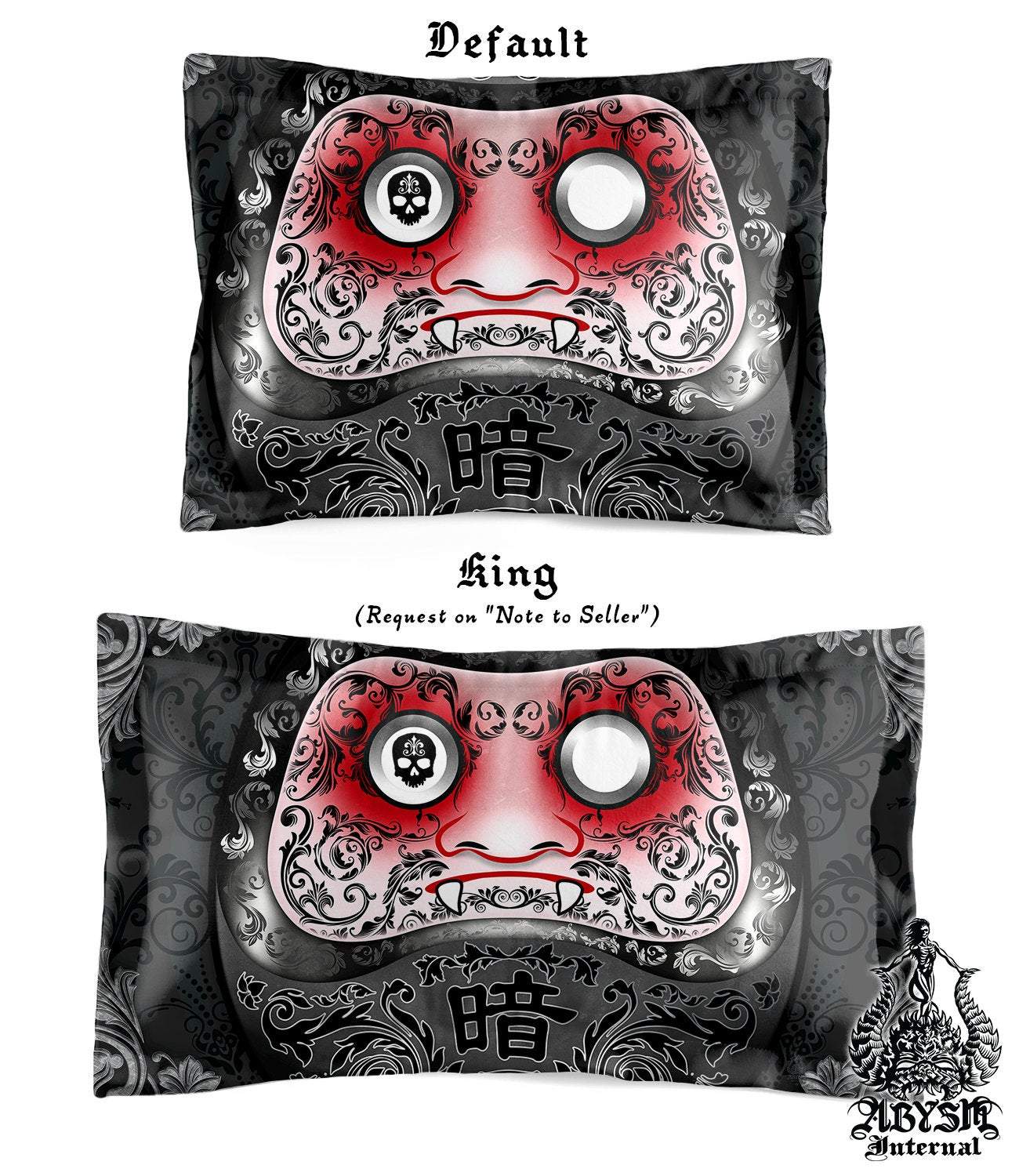 Daruma Bedding Set, Comforter and Duvet, Funny Gothic Bed Cover and Bedroom Decor, King, Queen and Twin Size - Japanese Art - Abysm Internal