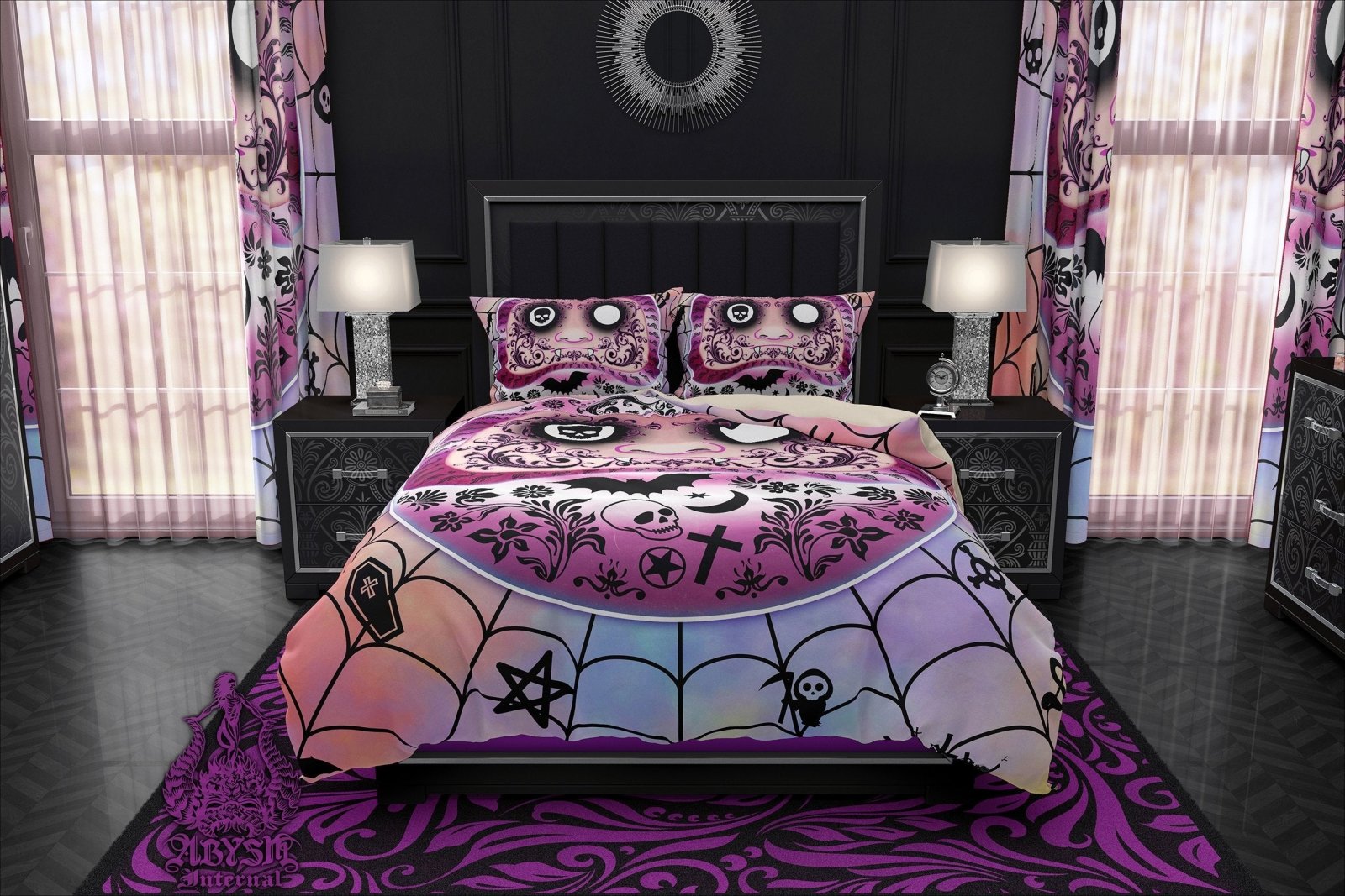 Daruma Bedding Set, Comforter and Duvet, Funny Japanese Pastel Goth Bed Cover and Bedroom Decor, King, Queen and Twin Size - Japanese Art - Abysm Internal
