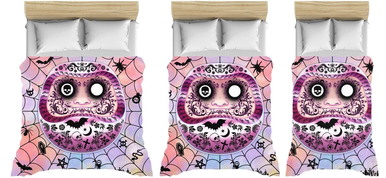 Daruma Bedding Set, Comforter and Duvet, Funny Japanese Pastel Goth Bed Cover and Bedroom Decor, King, Queen and Twin Size - Japanese Art - Abysm Internal