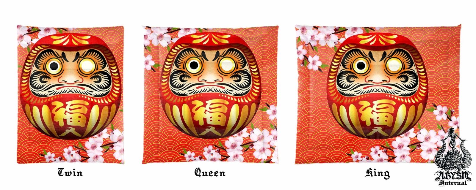 Daruma Bedding Set, Comforter and Duvet, Indie Bed Cover and Bedroom Decor, King, Queen and Twin Size - Red - Abysm Internal