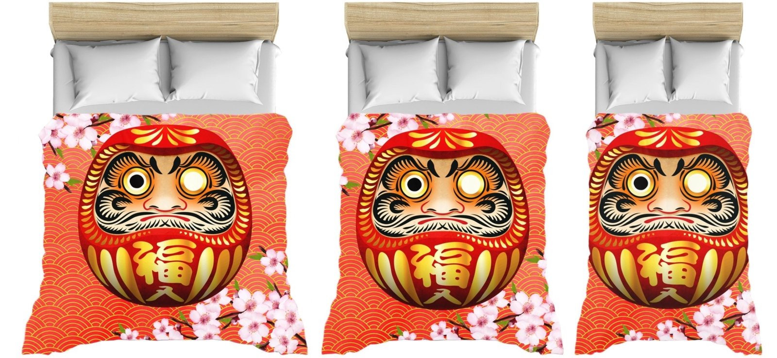 Daruma Bedding Set, Comforter and Duvet, Indie Bed Cover and Bedroom Decor, King, Queen and Twin Size - Red - Abysm Internal