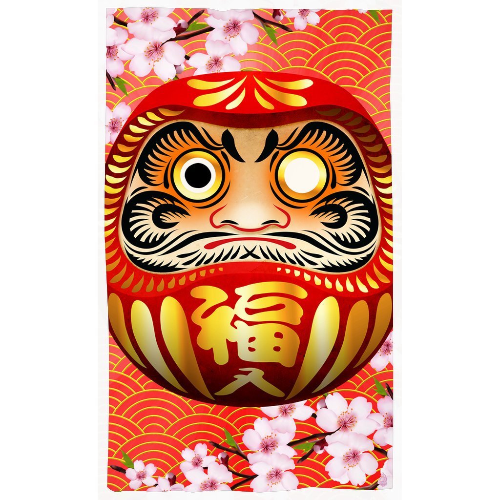 Daruma Blackout Curtains, Long Window Panels, Funny Anime and Game Room Decor, Art Print - Red - Abysm Internal