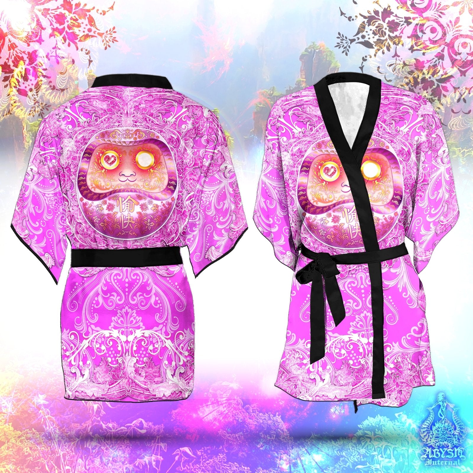 Daruma Cover Up, Beach Rave Outfit, Party Kimono, Japanese Summer Festival Robe, Indie and Alternative Clothing, Unisex - Kawaii - Abysm Internal
