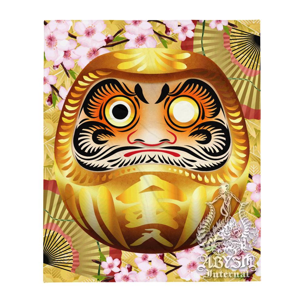 Daruma Tapestry, Anime and Gamer Wall Hanging, Japanese Home Decor, Art Print, Eclectic and Funky - Gold - Abysm Internal