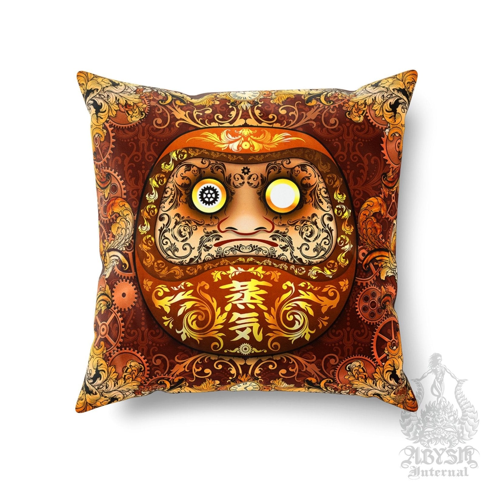 Daruma Throw Pillow, Decorative Accent Cushion, Japanese Anime and Gamer Room Decor - Steampunk - Abysm Internal