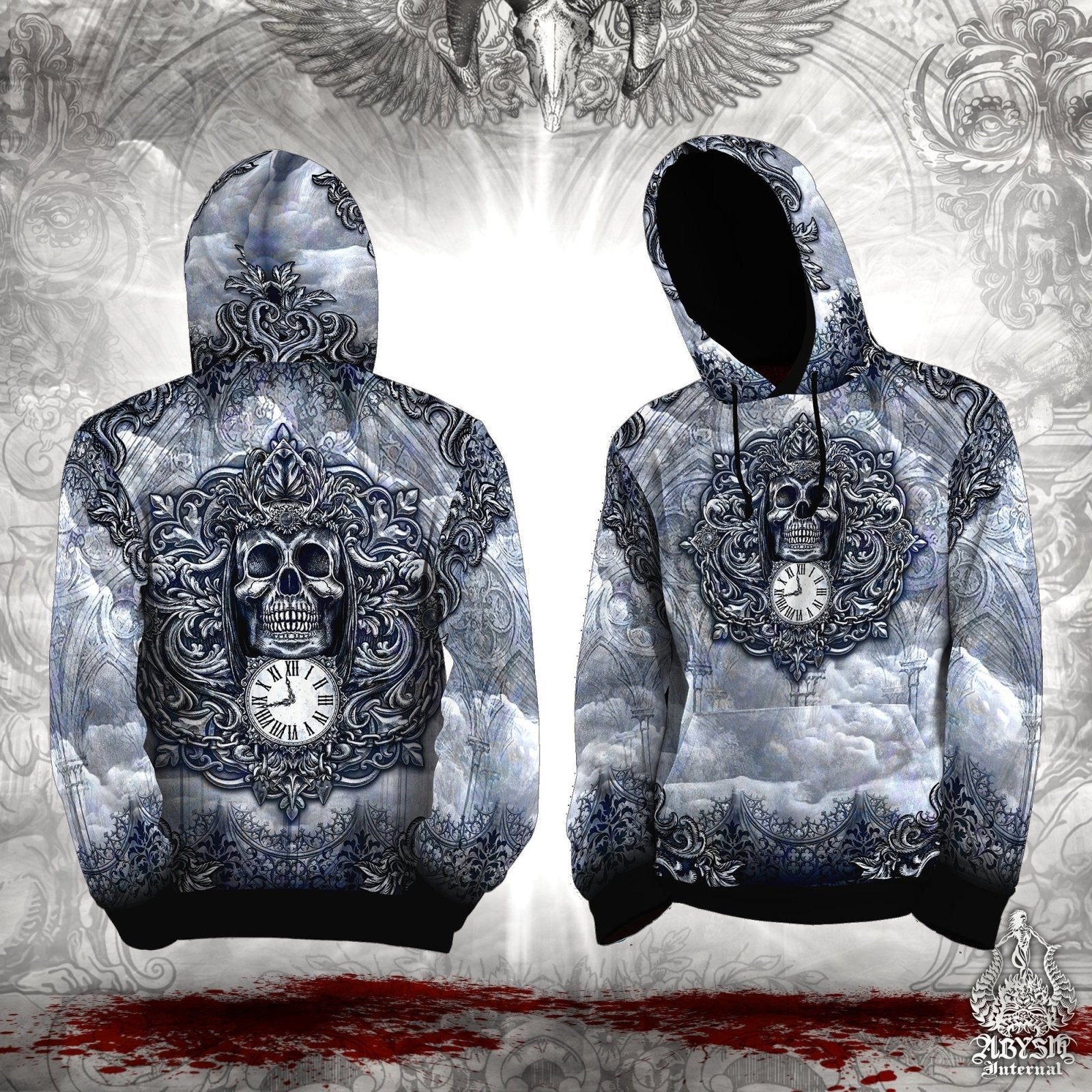 Death Hoodie Streetwear, Grim Reaper Skull, Goth Horror Outfit, Gothic Sweater, Alternative Clothing, Unisex - Blue - Abysm Internal