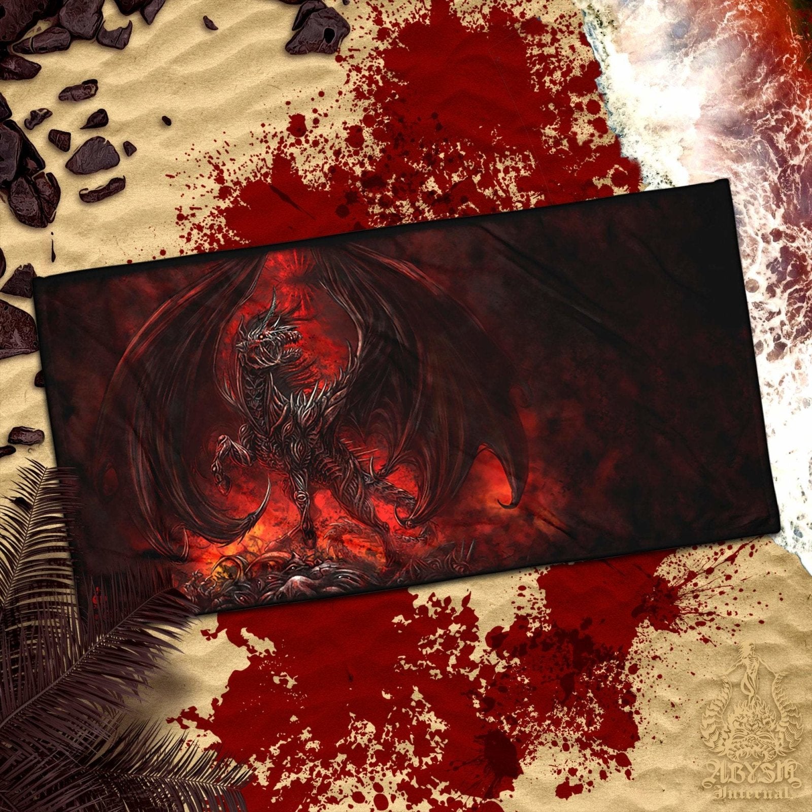 Demon Beach Towel, Cool Gift Idea for Gamer Goth - Unicorn, Hell Horse - Abysm Internal