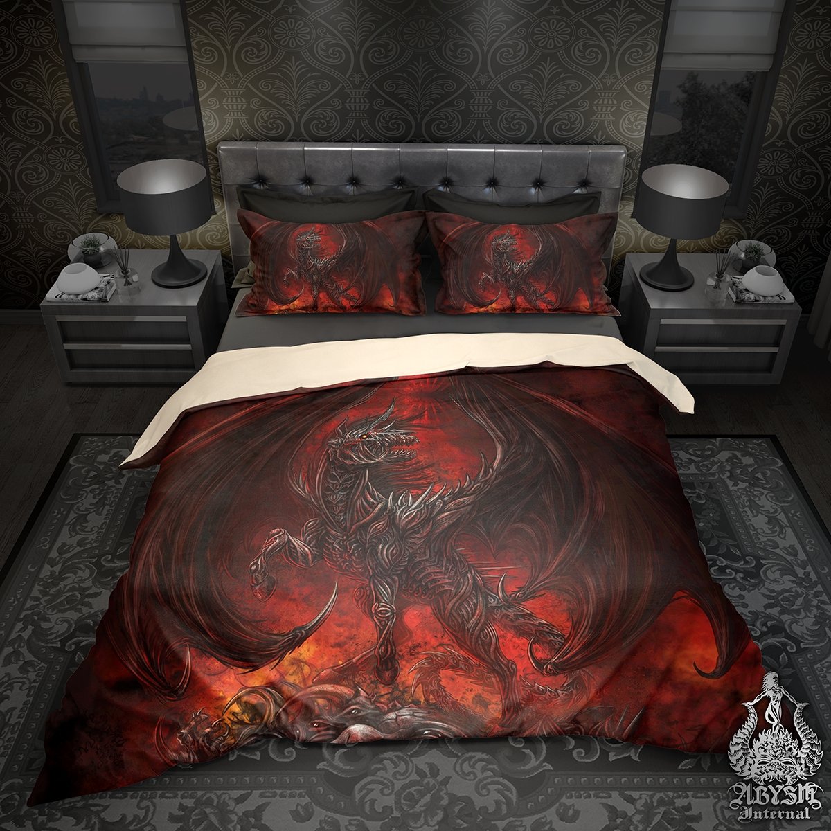 Demon Bedding Set, Comforter and Duvet, Gamer Bed Cover, Alternative Bedroom Decor, King, Queen and Twin Size - Hell Horse - Abysm Internal