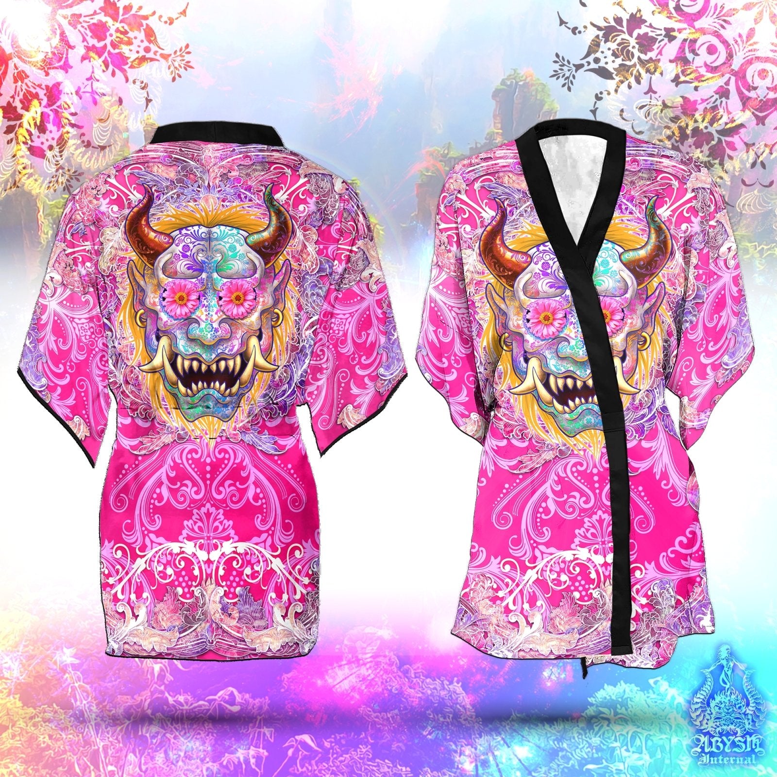 Demon Cover Up, Beach Outfit, Oni Party Kimono, Japanese Summer Festival Robe, Indie and Alternative Clothing, Unisex - Psy - Abysm Internal