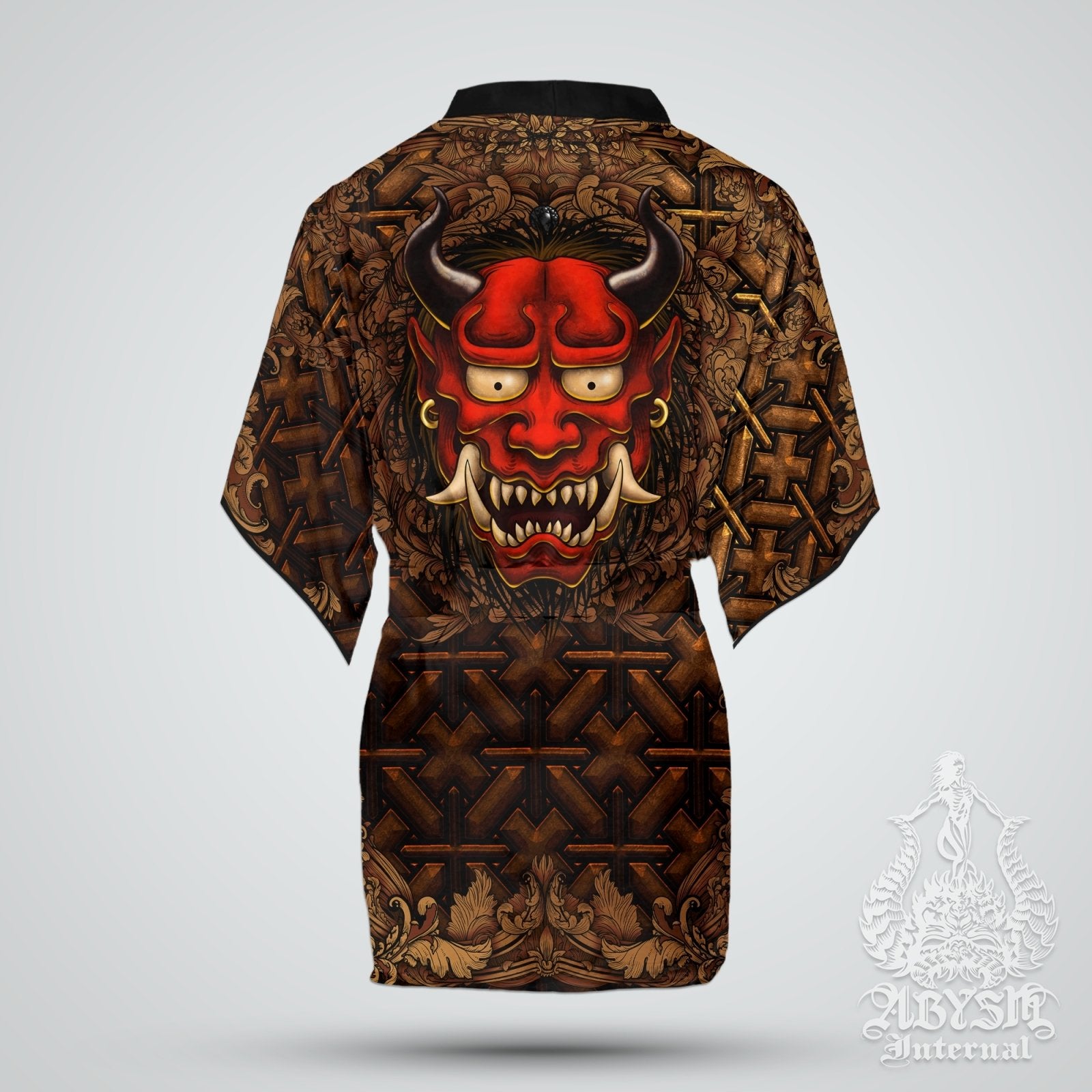 Demon Cover Up, Beach Outfit, Oni Party Kimono, Japanese Summer Festival Robe, Indie and Alternative Clothing, Unisex - Red - Abysm Internal