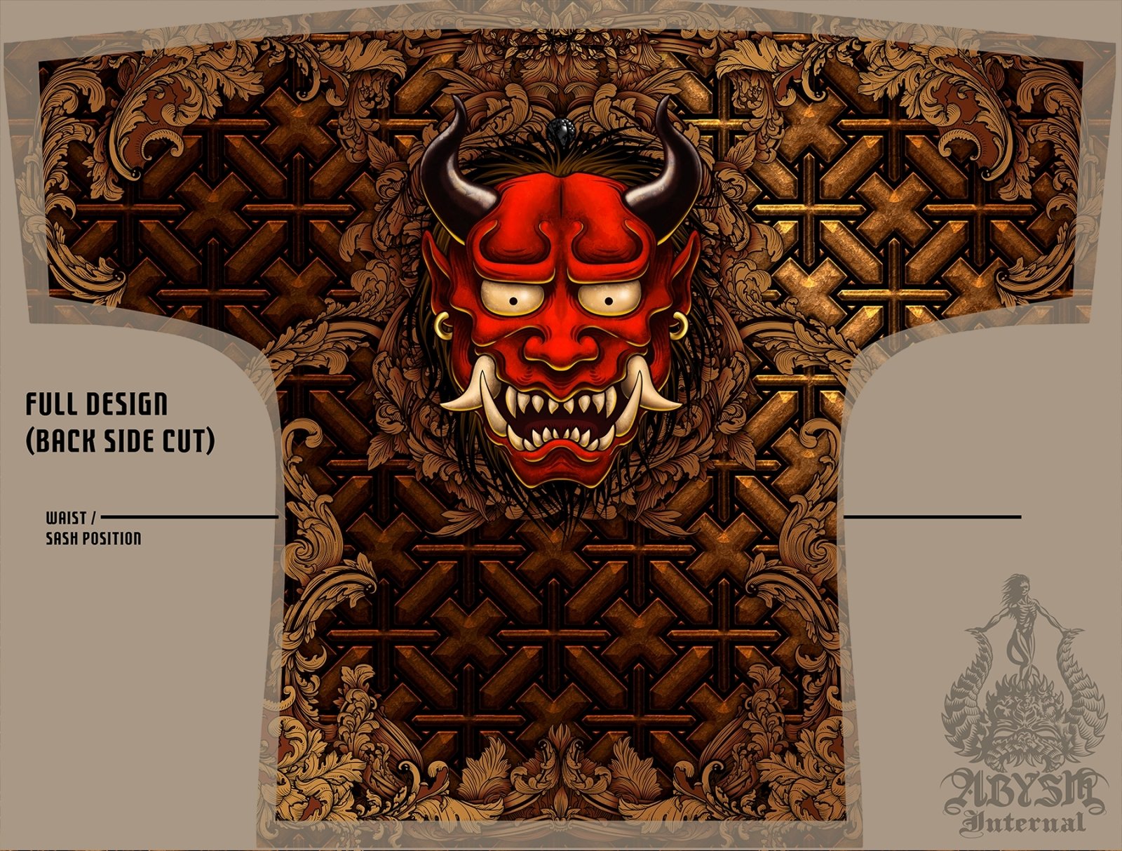 Demon Cover Up, Beach Outfit, Oni Party Kimono, Japanese Summer Festival Robe, Indie and Alternative Clothing, Unisex - Red - Abysm Internal