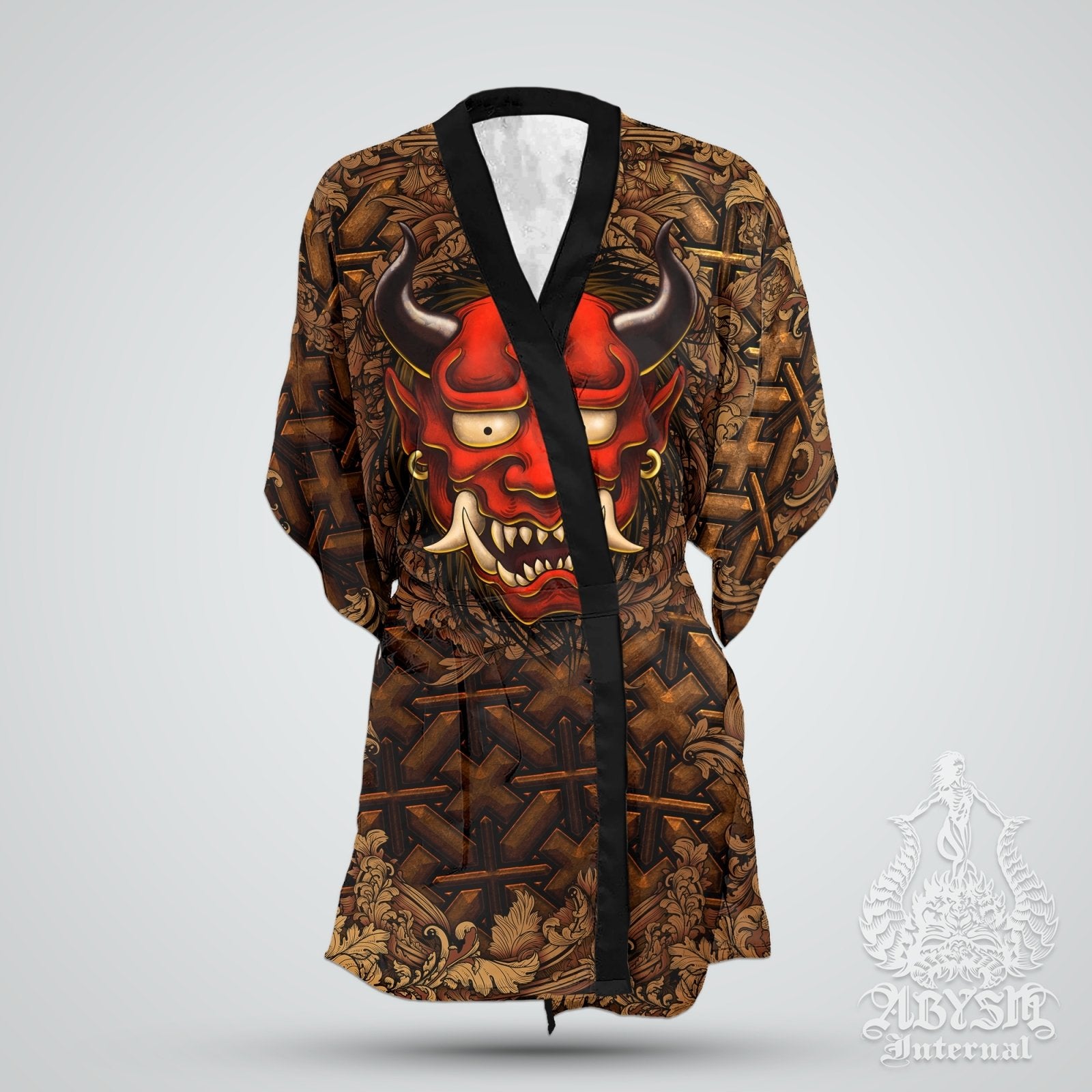 Demon Cover Up, Beach Outfit, Oni Party Kimono, Japanese Summer Festival Robe, Indie and Alternative Clothing, Unisex - Red - Abysm Internal