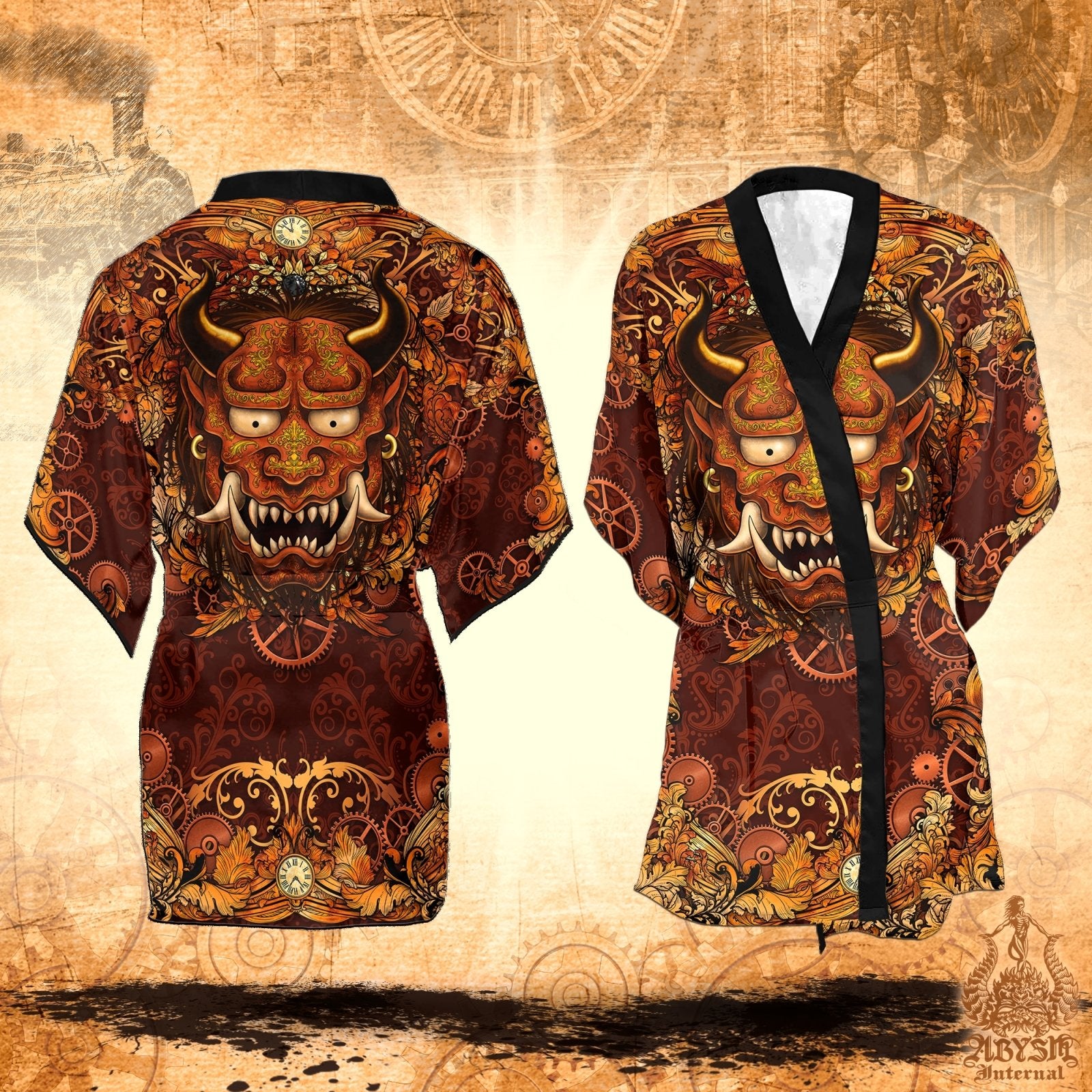 Demon Cover Up, Beach Outfit, Oni Party Kimono, Japanese Summer Festival Robe, Indie and Alternative Clothing, Unisex - Steampunk - Abysm Internal