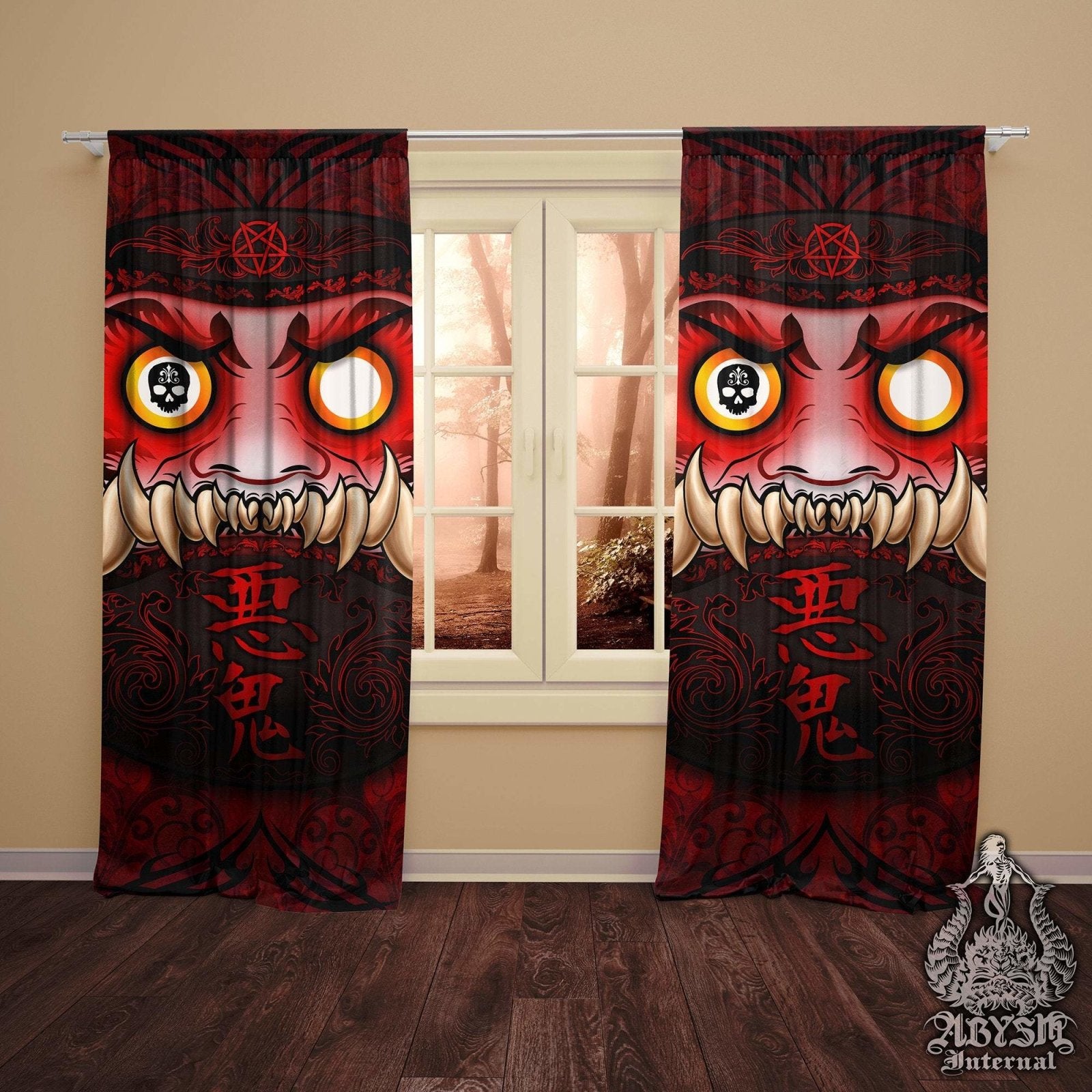 Demon Daruma Blackout Curtains, Long Window Panels, Funny Anime Decor, Art Print - Monster - Abysm Internal