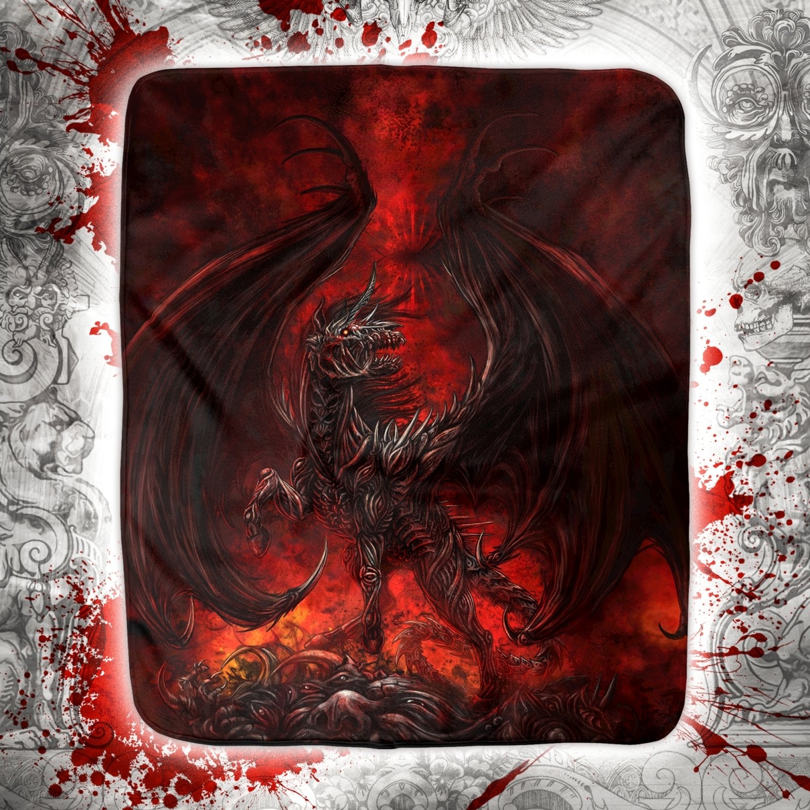 Demon Horse Throw Fleece Blanket, Gamer Room Decor, Dark Fantasy Art, DM Gift - Hell Unicorn - Abysm Internal