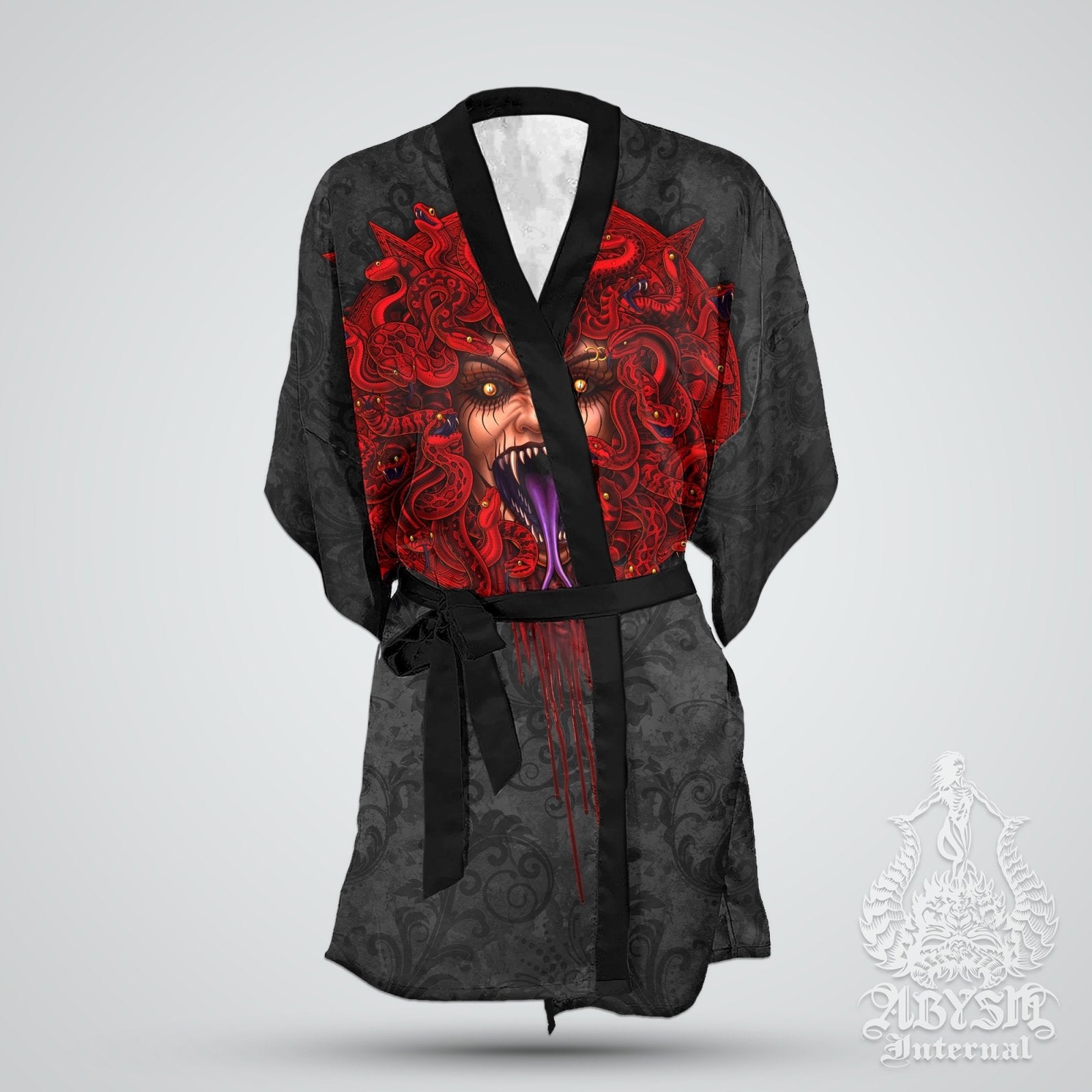 Demon Medusa Cover Up, Beach Outfit, Party Kimono, Summer Festival Robe, Satanic Indie and Alternative Clothing, Unisex - Pentagram - Abysm Internal