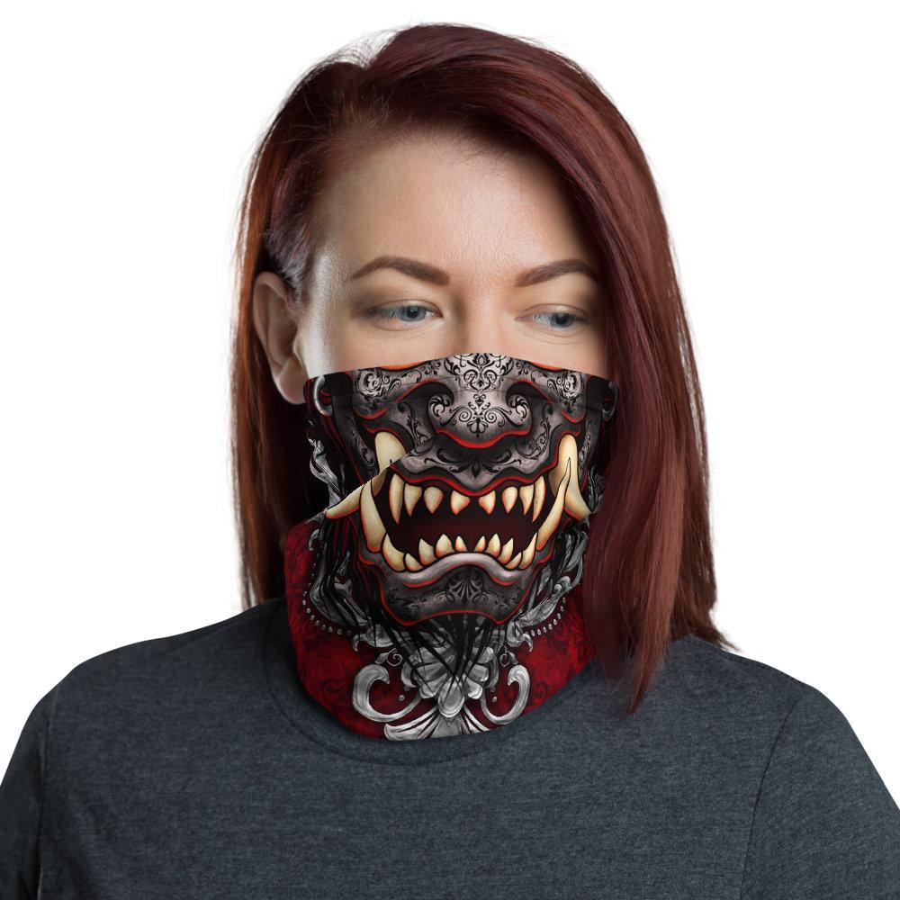 Demon Neck Gaiter, Face Mask, Head Covering, Japanese Oni, Gothic, Fangs, Horns Headband - Goth - Abysm Internal