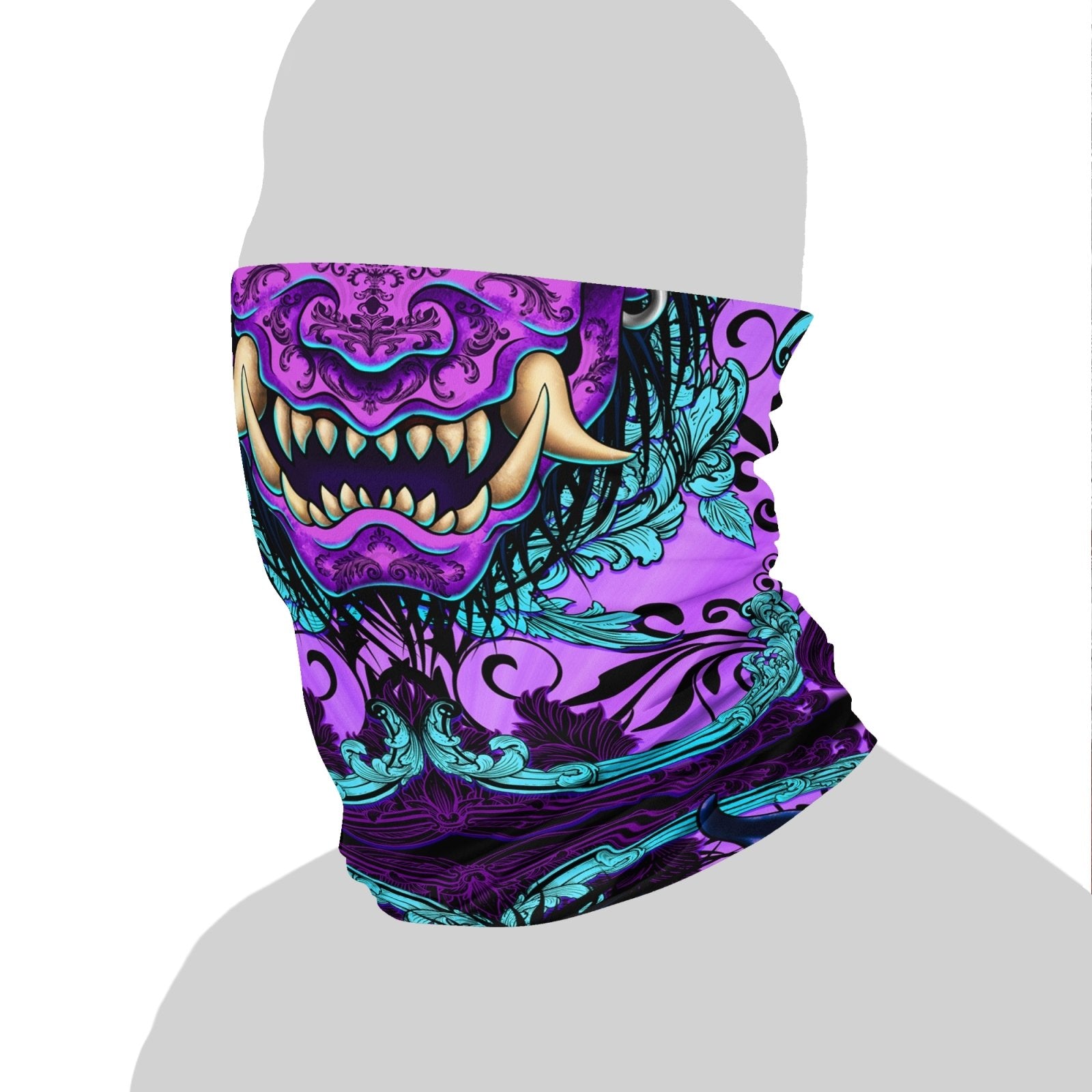 Demon Neck Gaiter, Face Mask, Head Covering, Japanese Oni, Gothic Outfit, Fangs, Horns Headband - Pastel Goth - Abysm Internal