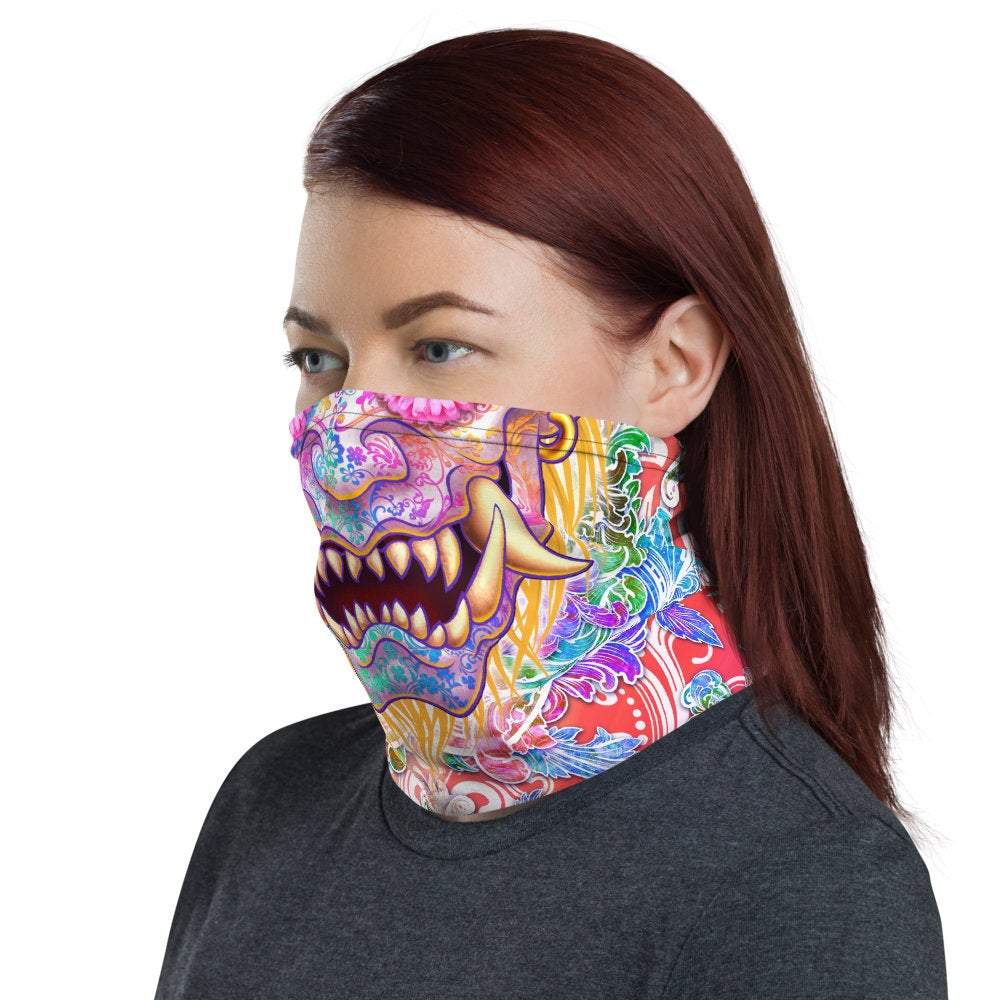 Demon Neck Gaiter, Face Mask, Head Covering, Japanese Oni, Street Outfit, Fangs, Horns Headband - Psy - Abysm Internal