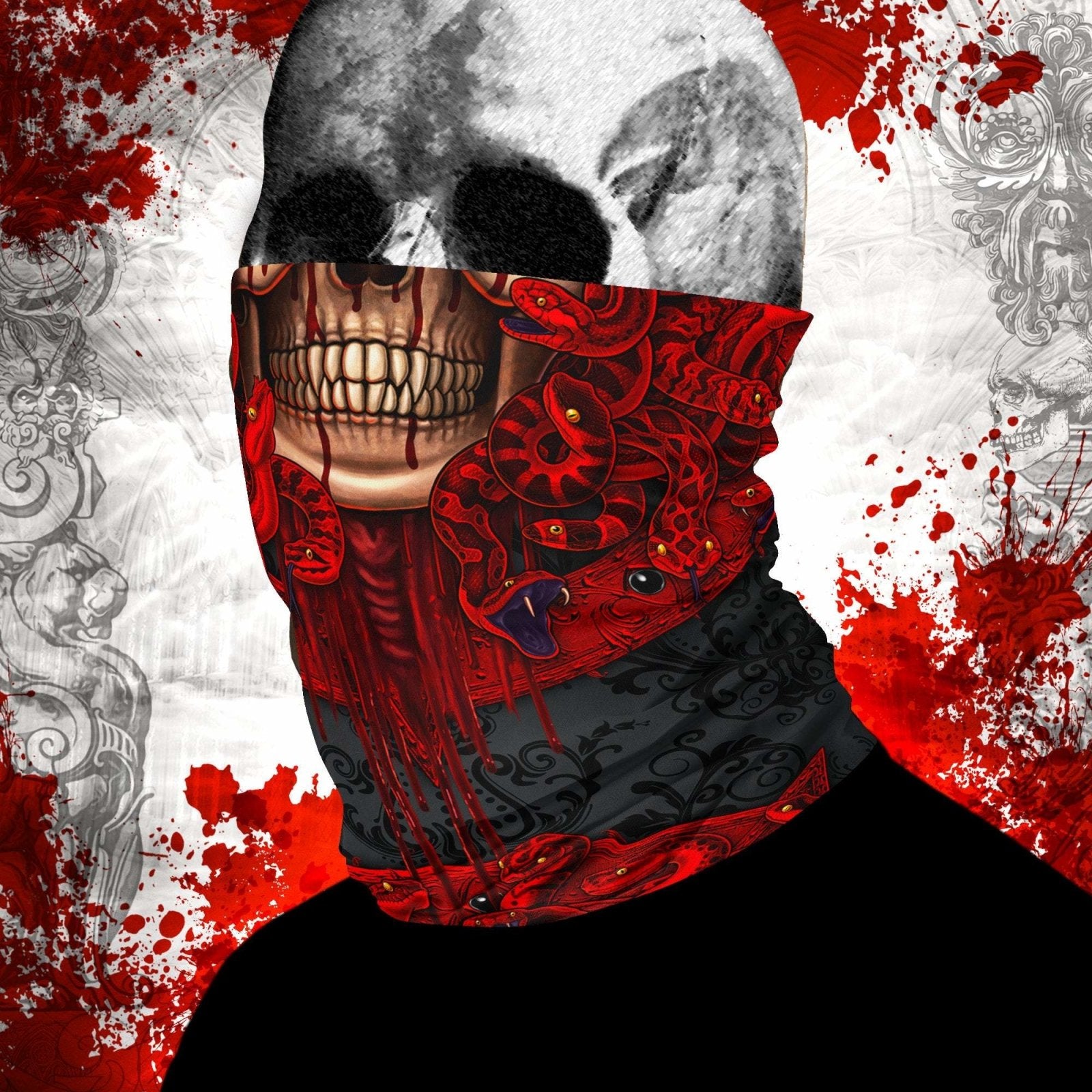 Demon Neck Gaiter, Face Mask, Head Covering, Snakes Headband, Medusa, Satanic, Skull Art - Pentagram, 3 Face Options - Abysm Internal