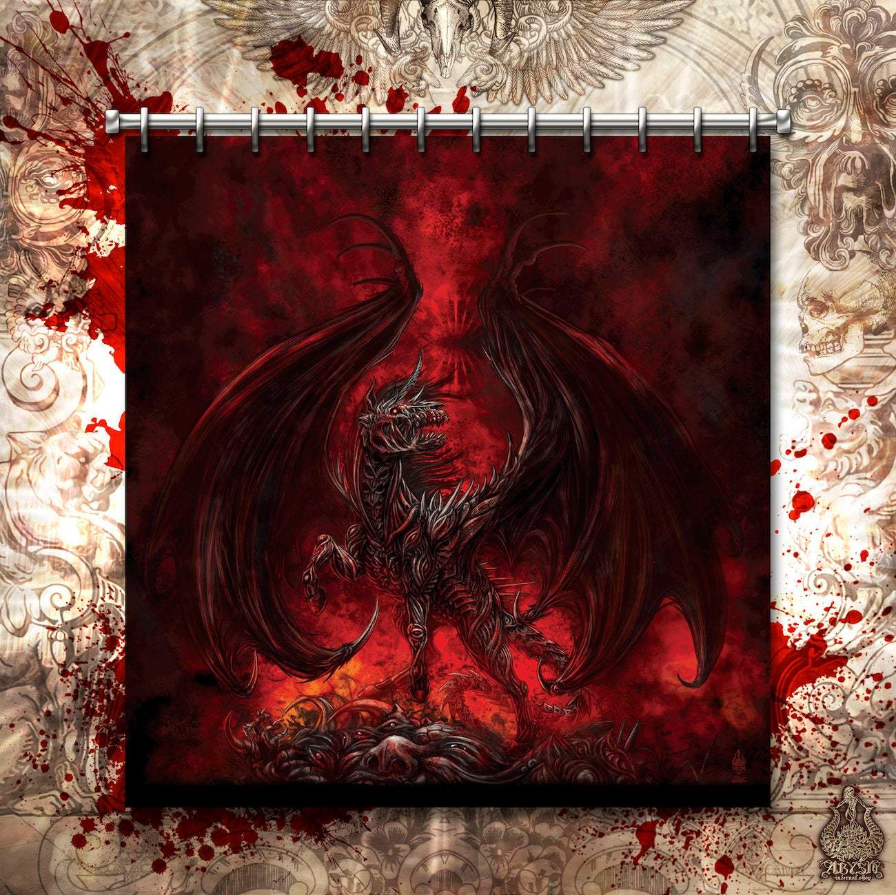 Demon Shower Curtain, Gothic Bathroom Decor, Hell Horse - Abysm Internal