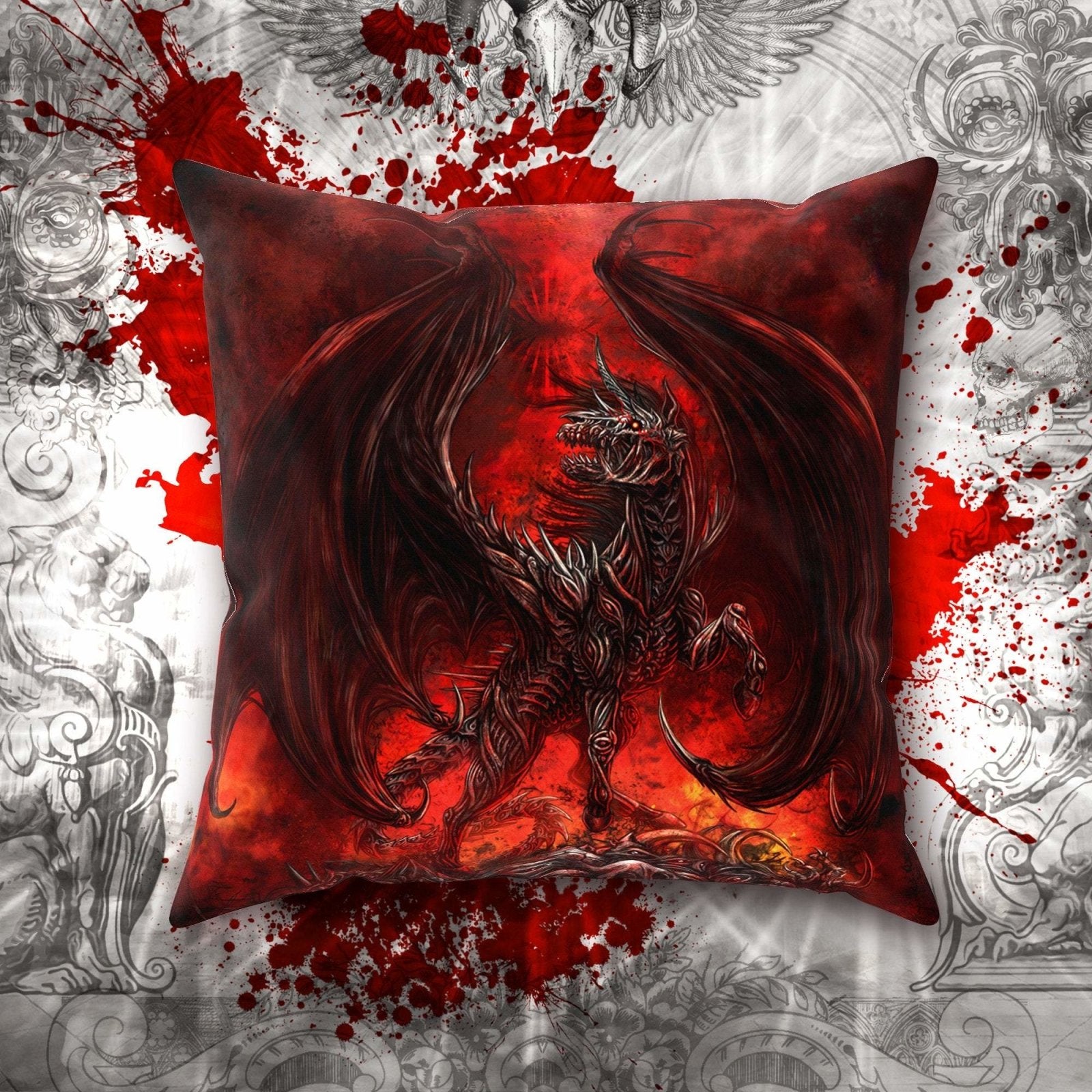 Demon Throw Pillow, Decorative Accent Cushion, Game Room Decor, Dark Art, Alternative Home - Hell Horse - Abysm Internal
