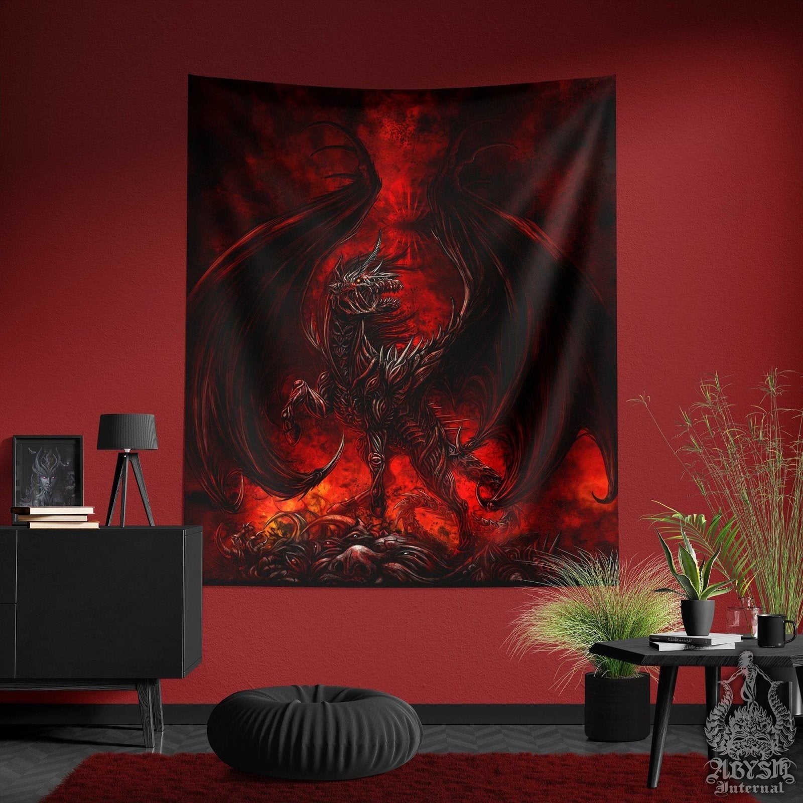 Fantasy Tapestry, Demon Vertical Art Print, DnD Decor - Hell Horse