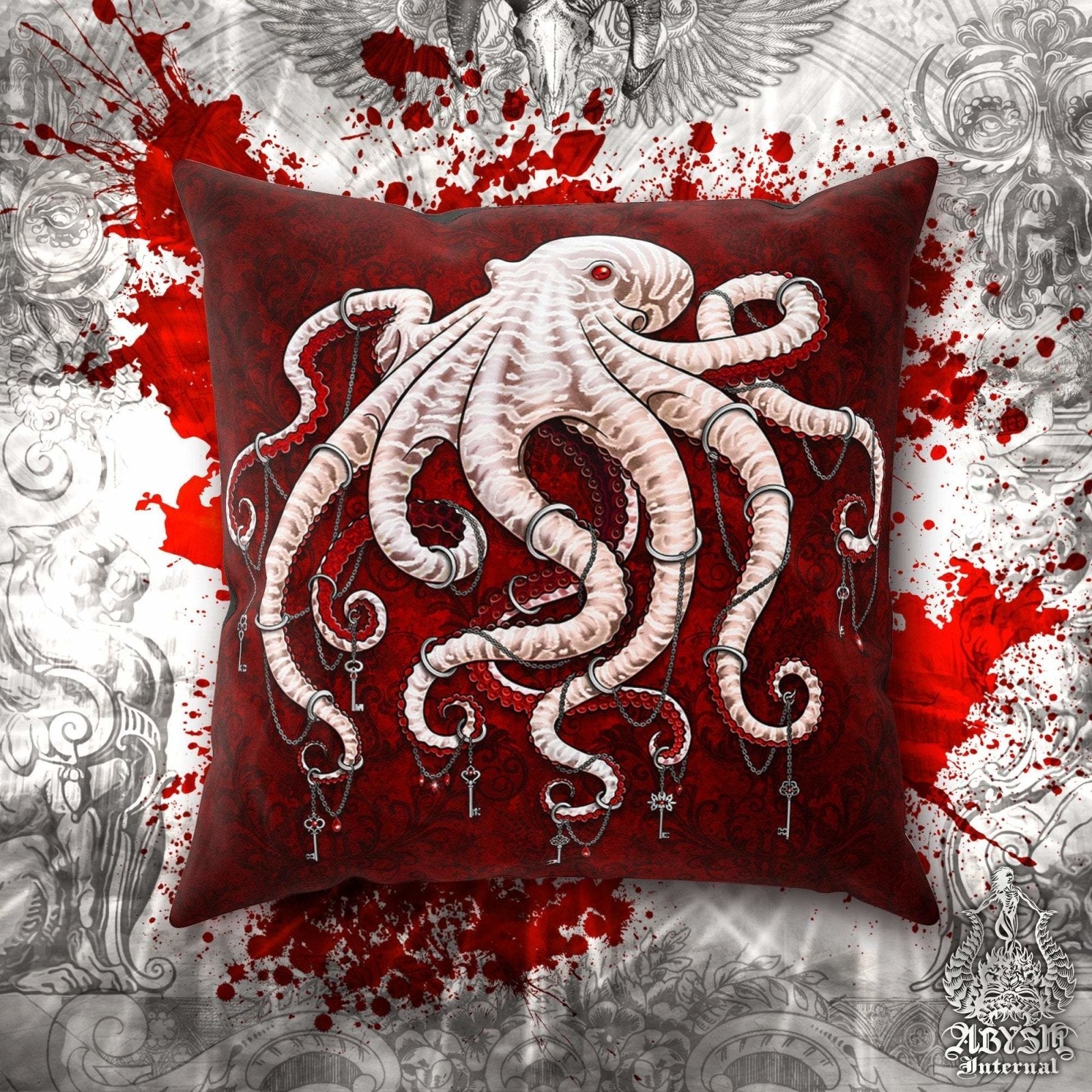 Goth Throw Pillow, Decorative Accent Pillow, Square Cushion Cover, Gothic  Room Decor, Dark Art, Alternative Home - Bloody White and Red Octopus