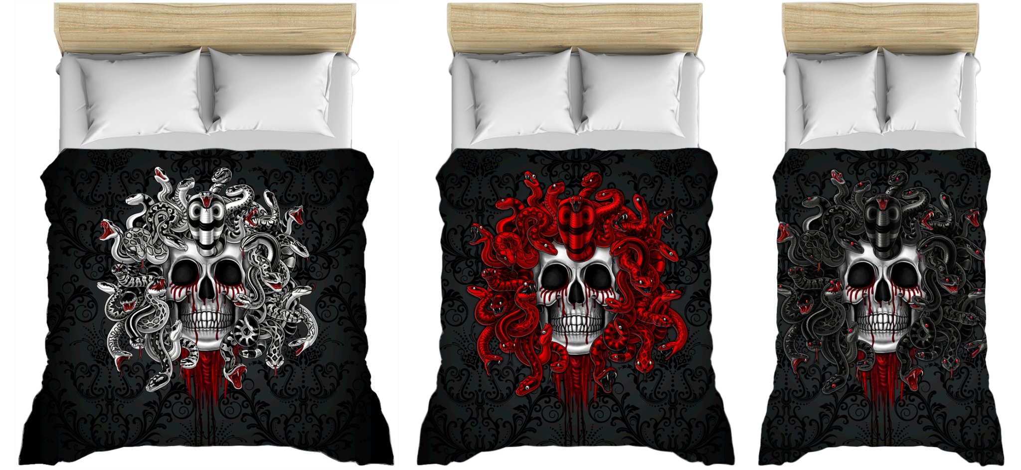 Gothic Bed Cover, Duvet or Comforter, Vampire Medusa, Nu Goth Bedding Set, Black Bedroom Decor, King, Queen & Twin Size - 2 Faces, 3 Colors - Abysm Internal