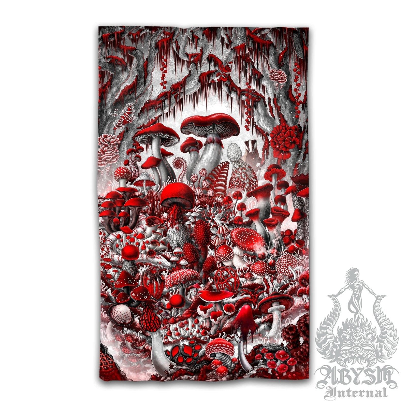 Gothic Mushrooms Blackout Curtains, Long Window Panels, Indie Art Print, Home and Room Decor - Magic Shrooms, Bloody White Goth - Abysm Internal