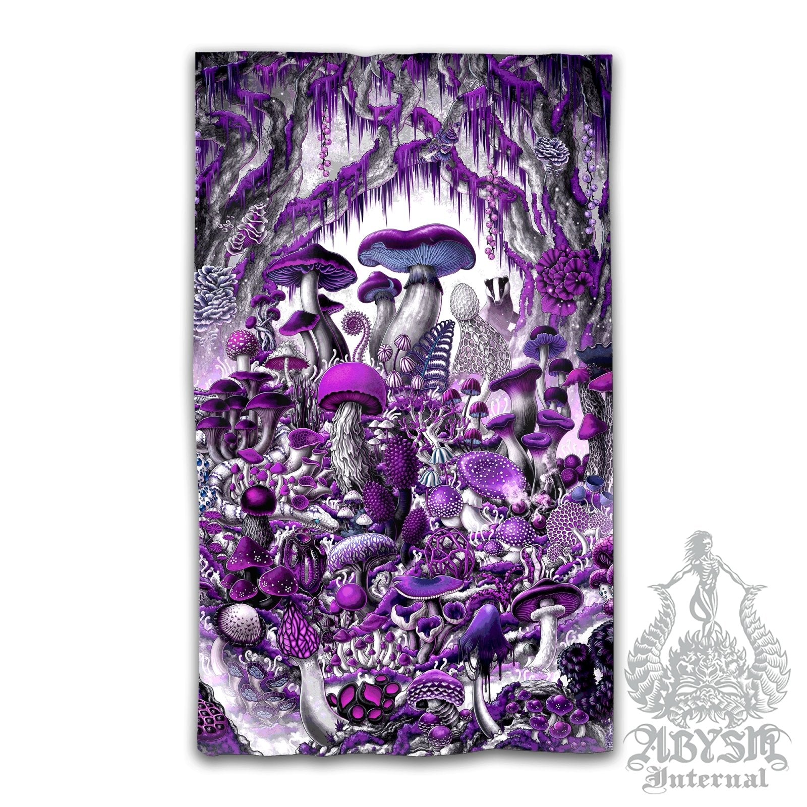 Gothic Mushrooms Blackout Curtains, Long Window Panels, Indie Art Print, Home and Room Decor - Magic Shrooms, Purple White Goth - Abysm Internal
