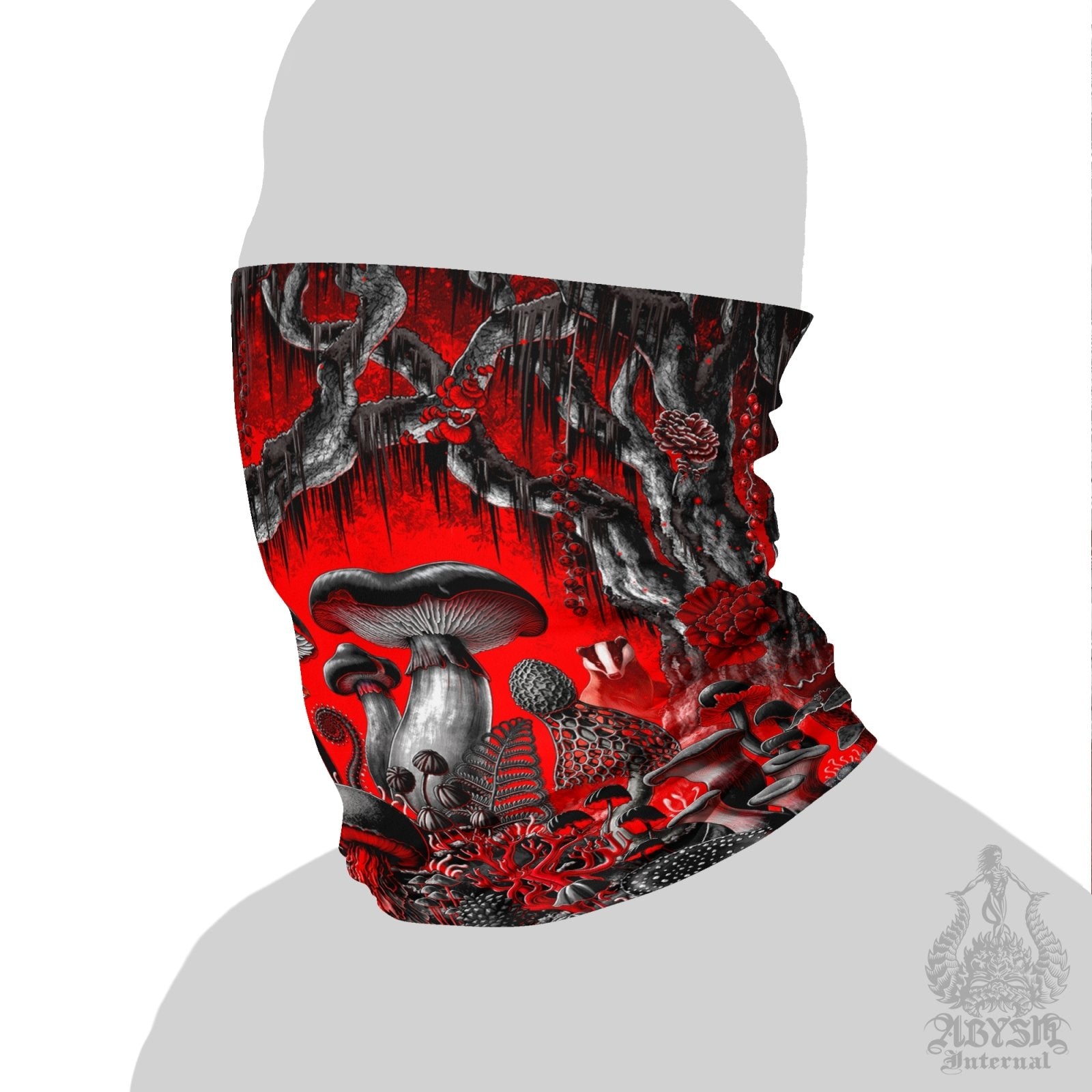 Gothic Mushrooms Neck Gaiter, Bloody Goth Face Mask, Head Covering, Magic Shrooms Art, Indie Festival Outfit, Mycologyst Gift - Vampiric Red - Abysm Internal