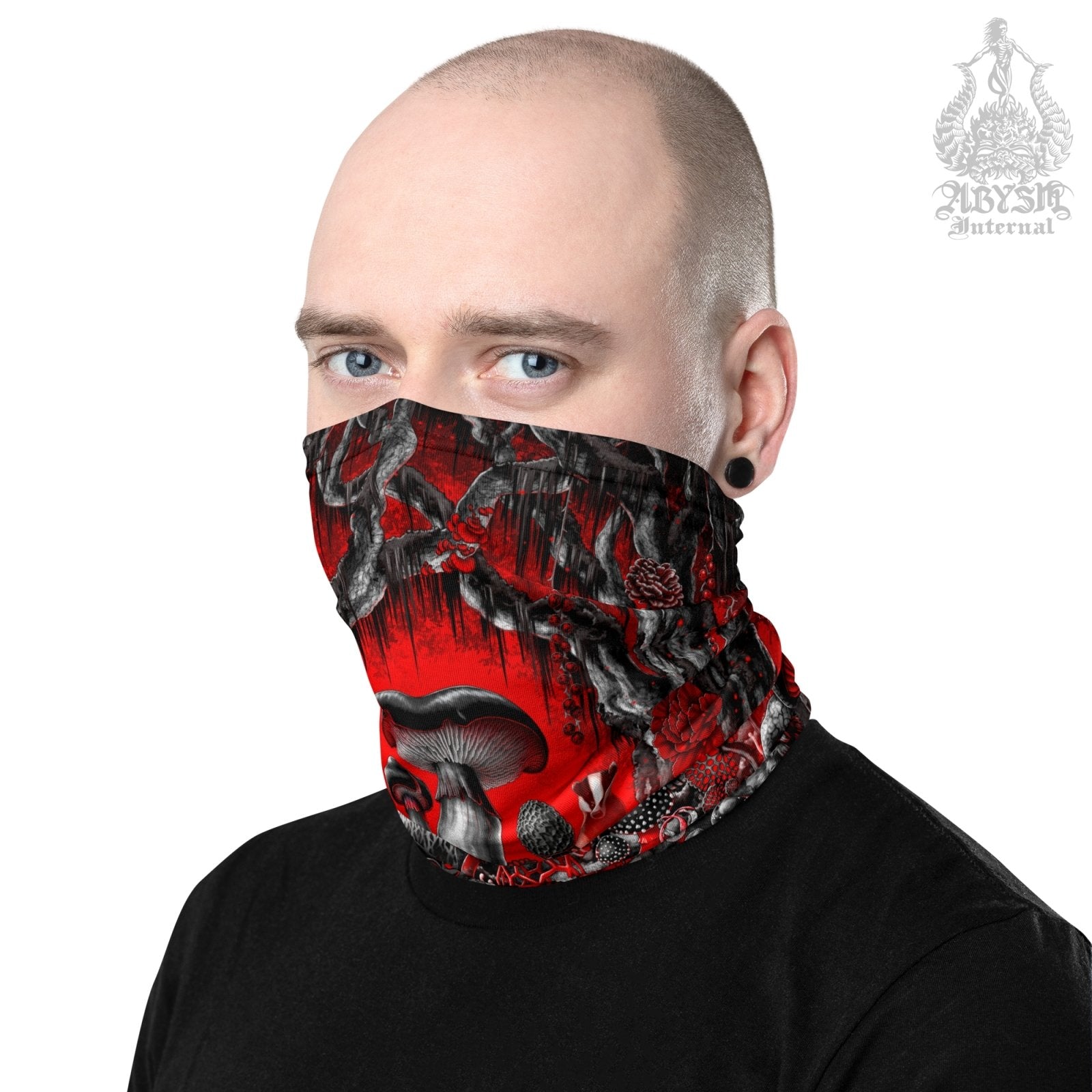 Gothic Mushrooms Neck Gaiter, Bloody Goth Face Mask, Head Covering, Magic Shrooms Art, Indie Festival Outfit, Mycologyst Gift - Vampiric Red - Abysm Internal