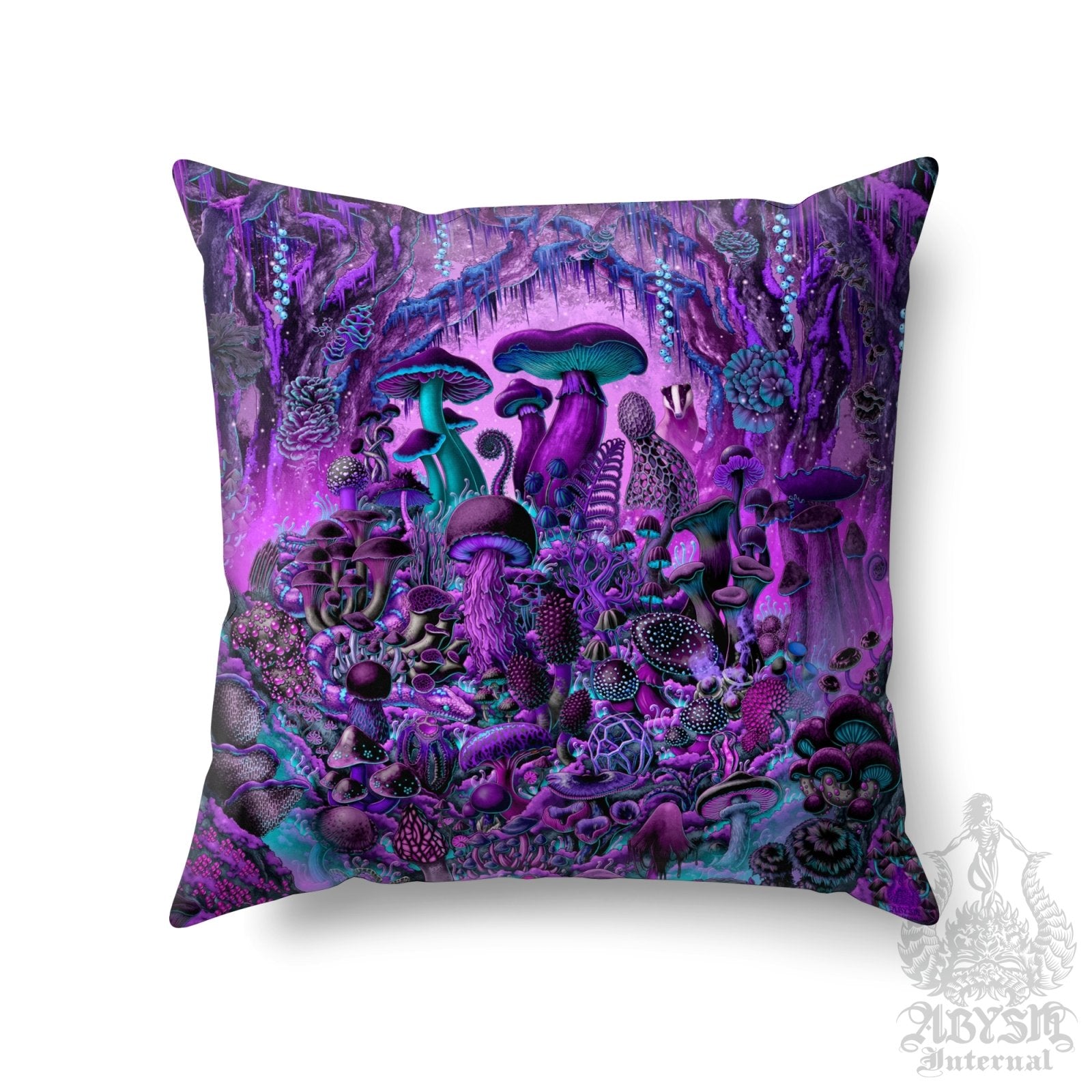 Gothic Mushrooms Throw Pillow, Decorative Accent Cushion, Witchy Room Decor, Magic Shrooms, Pastel Goth Art Print - Abysm Internal