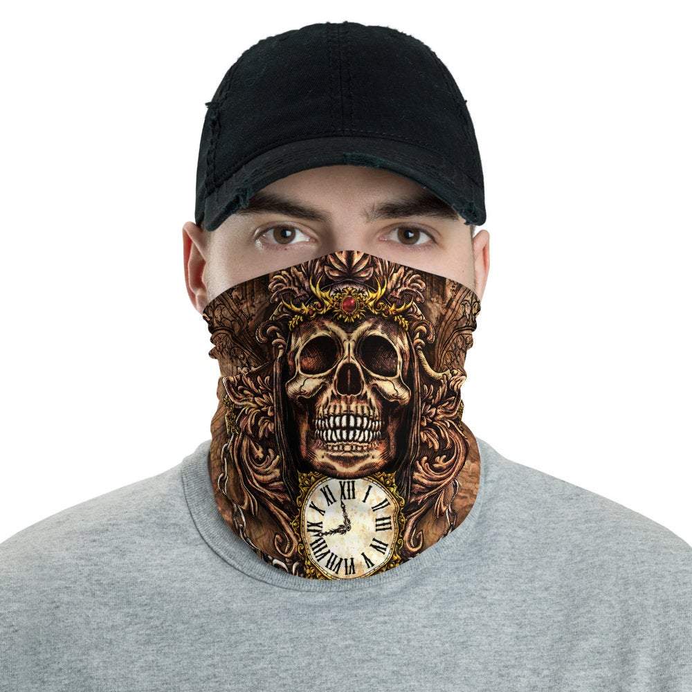 Gothic Neck Gaiter, Face Mask, Head Covering, Goth Street Outfit - Grim Reaper Skull, 3 Colors - Abysm Internal