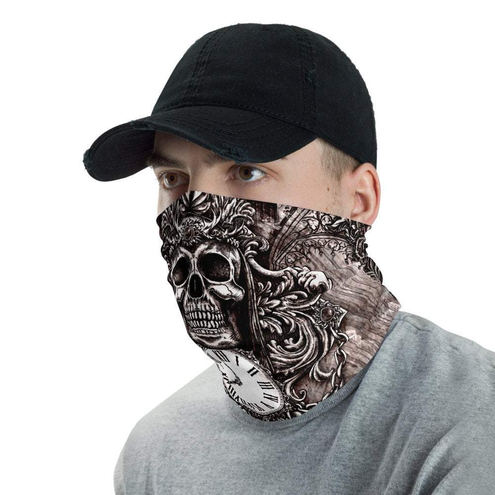 Gothic Neck Gaiter, Face Mask, Head Covering, Goth Street Outfit - Grim Reaper Skull, 3 Colors - Abysm Internal