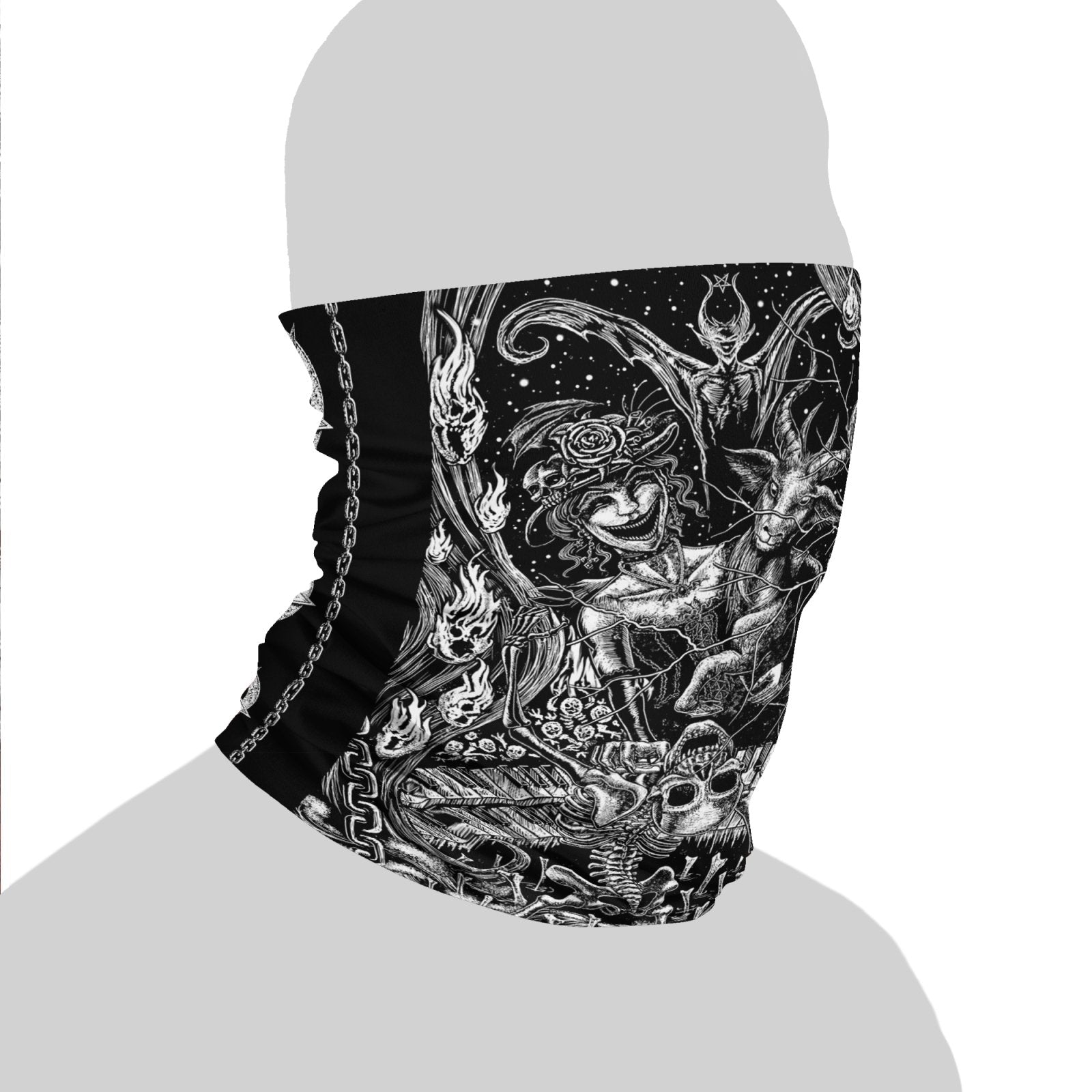 Gothic Neck Gaiter, Face Mask, Head Covering, Satanic, Goth Hell, Street Outfit - Merry - Abysm Internal
