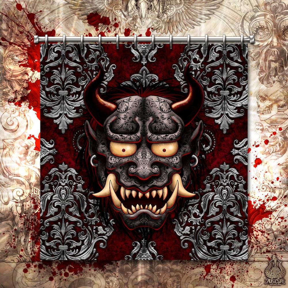 Gothic Shower Curtain, Goth Bathroom Decor, Japanese Demon - Gargoyle - Abysm Internal