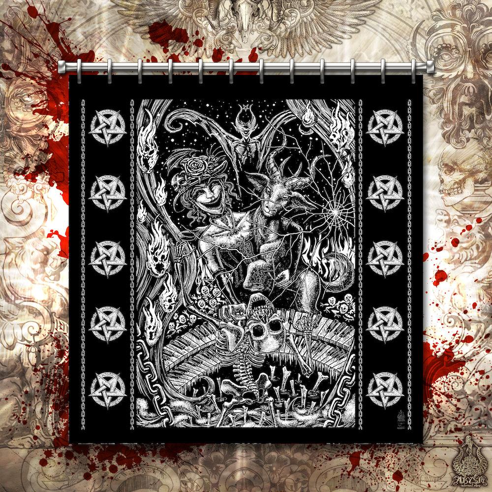 Gothic Shower Curtain, Goth Bathroom Decor, Satanic - Hell & Pentagrams, Merry - Abysm Internal
