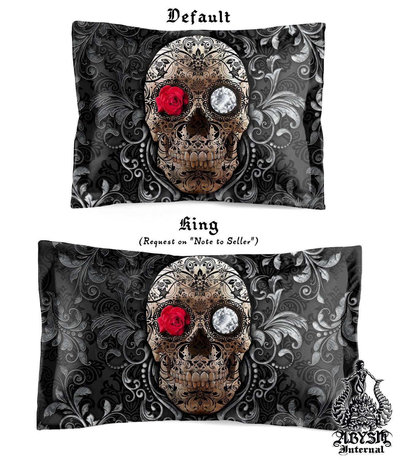 Gothic Sugar Skull Bedding Set, Comforter and Duvet, Goth Bed Cover and Bedroom Decor, King, Queen and Twin Size - Day of the Dead - Abysm Internal