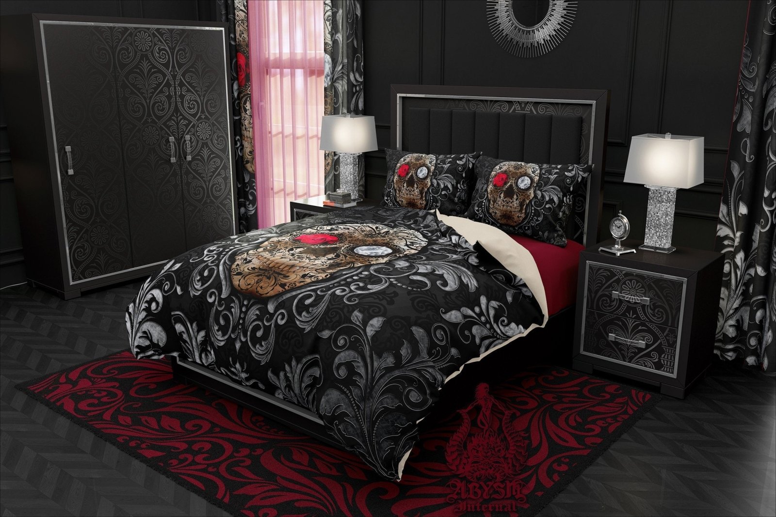 Gothic Sugar Skull Bedding Set, Comforter and Duvet, Goth Bed Cover and Bedroom Decor, King, Queen and Twin Size - Day of the Dead - Abysm Internal