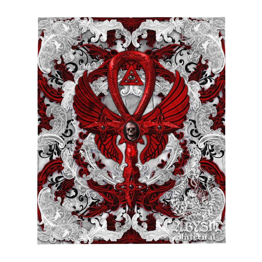 Gothic Tapestry, Ankh Wall Hanging, Occult Home Decor, Art Print - Bloody Goth Cross, Red - Abysm Internal