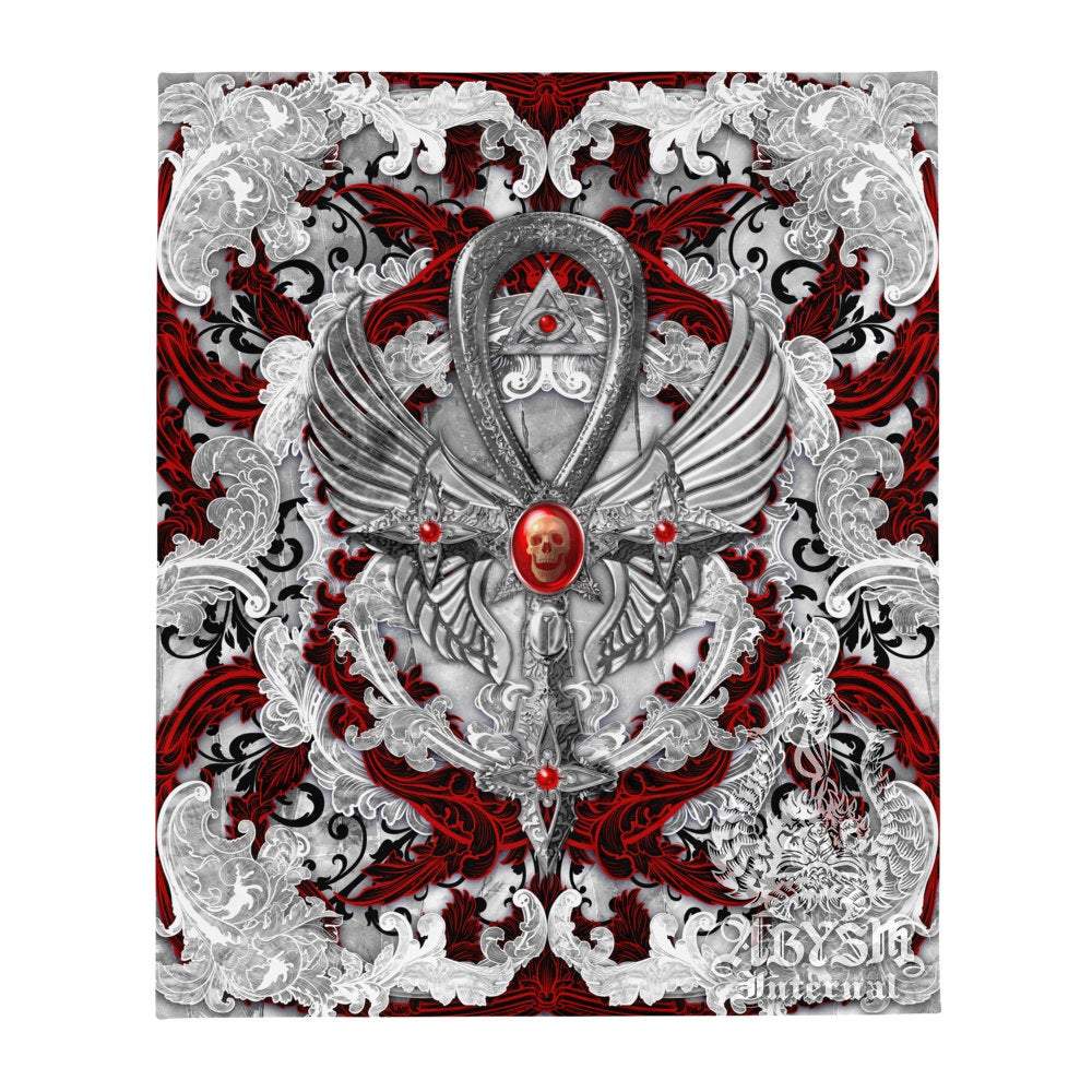 Gothic Tapestry, Ankh Wall Hanging, Occult Home Decor, Art Print - Bloody Goth Cross, White - Abysm Internal
