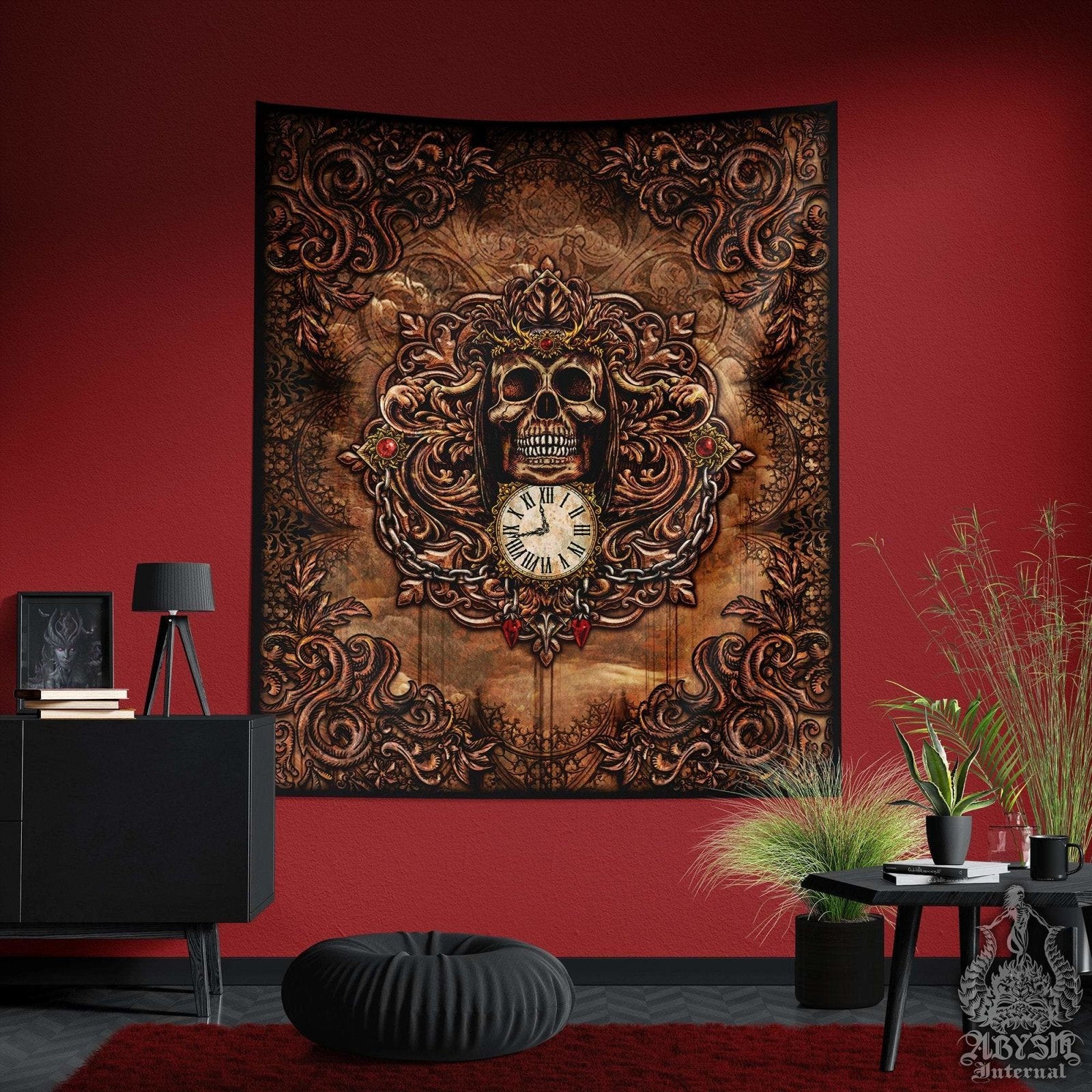 Gothic Tapestry, Grim Reaper, Horror Wall Hanging, Halloween Home Decor, Art Print, Skull - 3 Colors - Abysm Internal