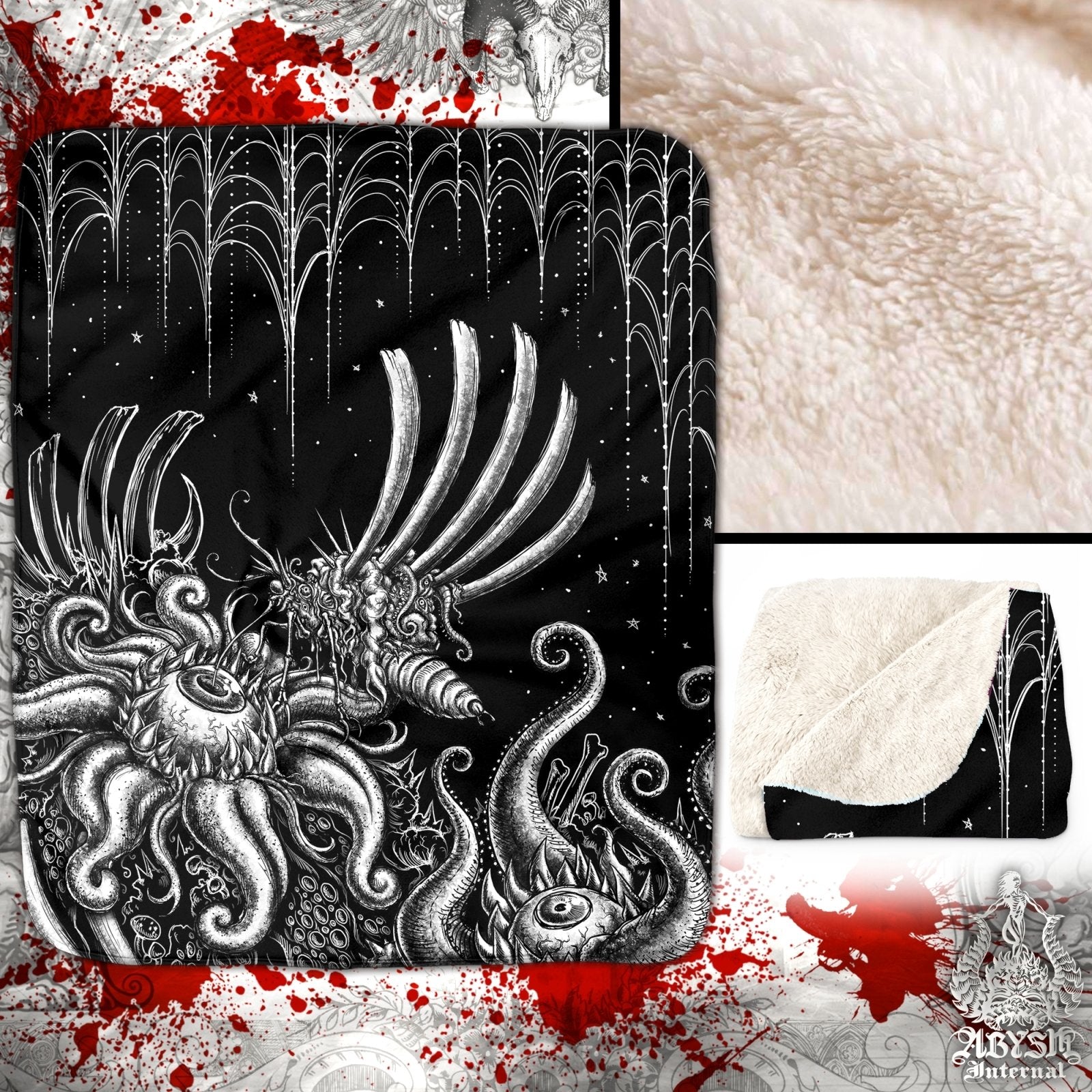 Gothic Throw Fleece Blanket, Horror Decor, Dark Fantasy Art, Alternative Art Gift - Goth Hell, Bloodfly - Abysm Internal