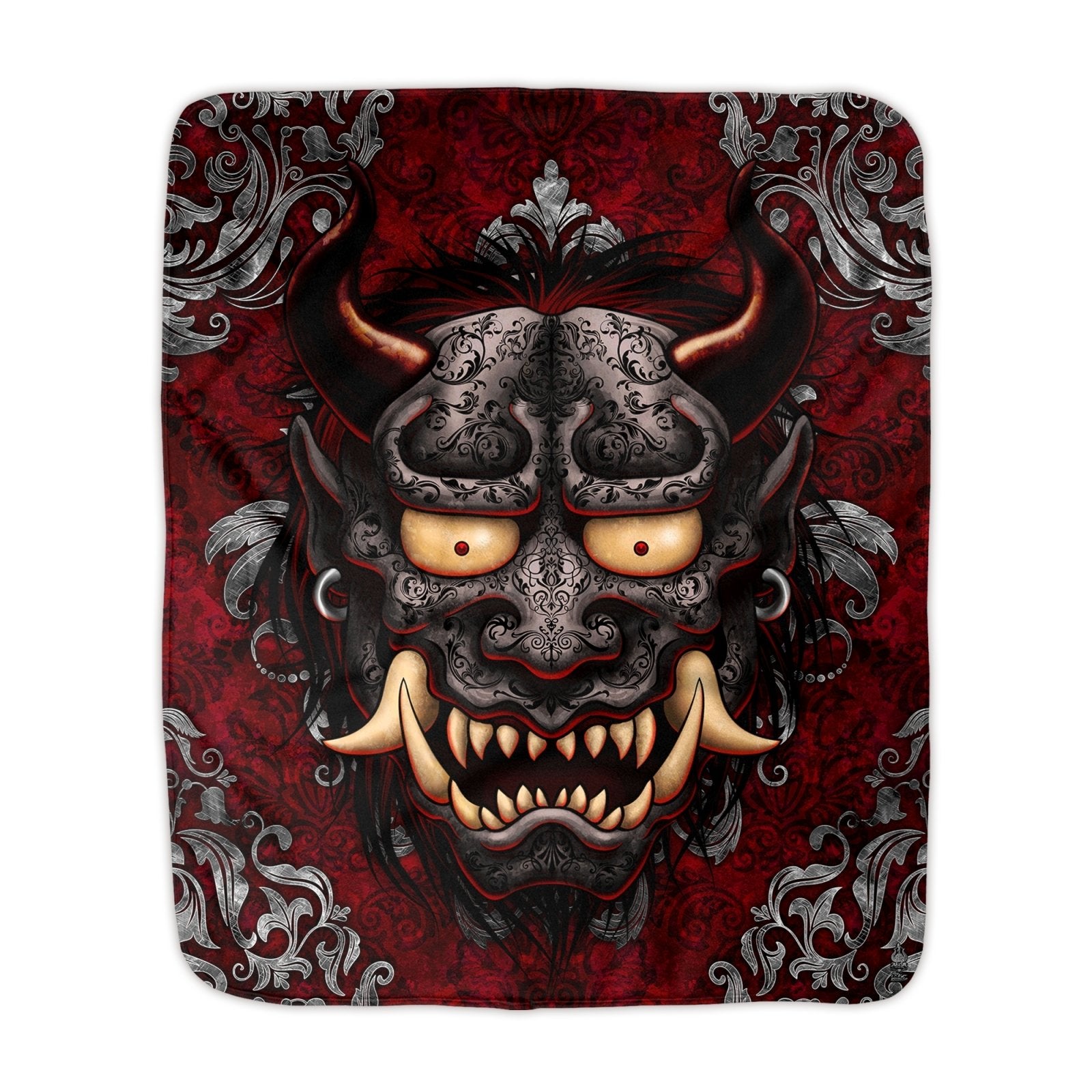 Gothic Throw Fleece Blanket, Japanese Demon, Alternative and Goth Home Decor, Alternative Art Gift - Oni - Abysm Internal