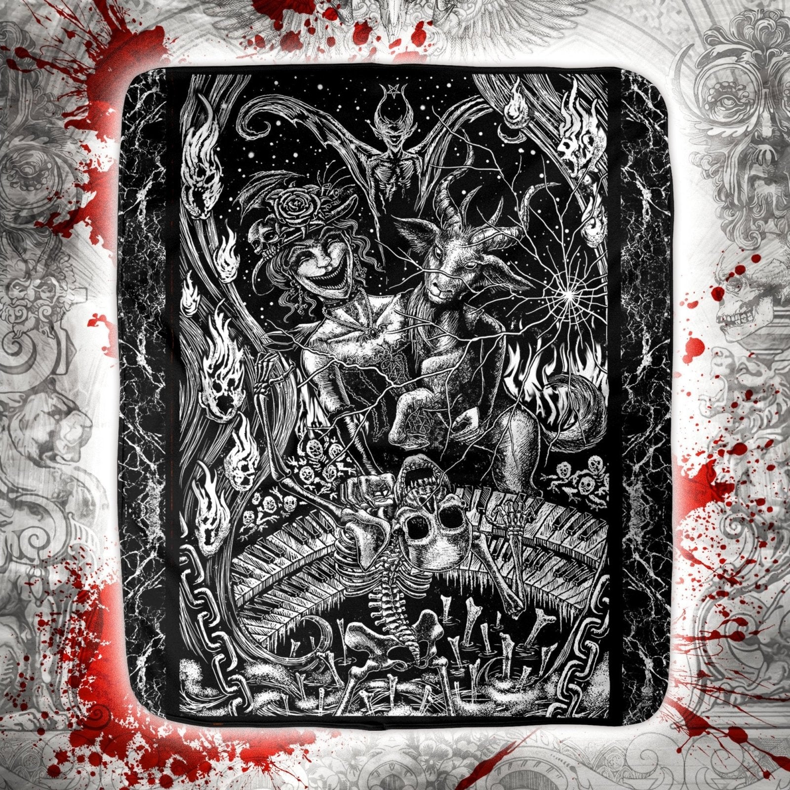 Gothic Throw Fleece Blanket, Satanic Decor, Dark Fantasy Art, Alternative Art Gift - Goth Hell, Merry - Abysm Internal