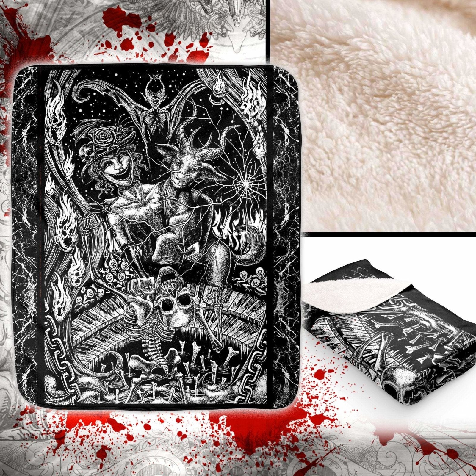 Gothic Throw Fleece Blanket, Satanic Decor, Dark Fantasy Art, Alternative Art Gift - Goth Hell, Merry - Abysm Internal
