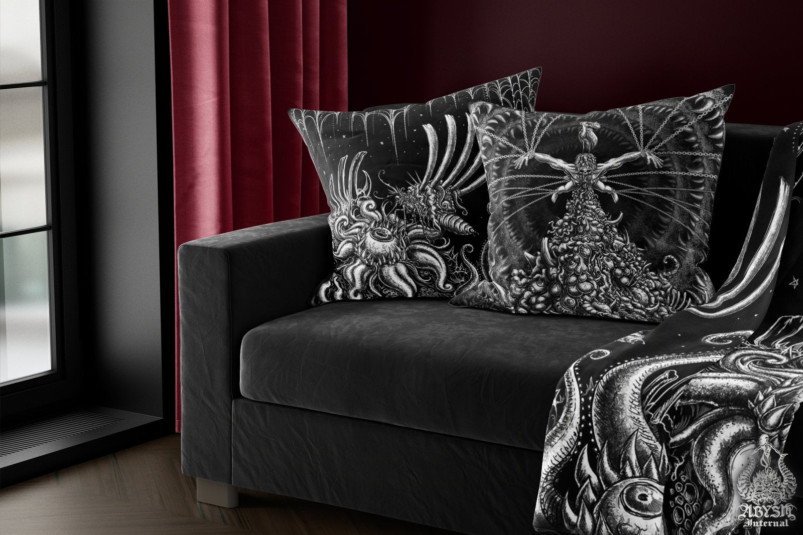 Gothic Throw Pillow, Decorative Accent Cushion, Goth Room Decor, Dark Art, Alternative Home - Bloodfly - Abysm Internal