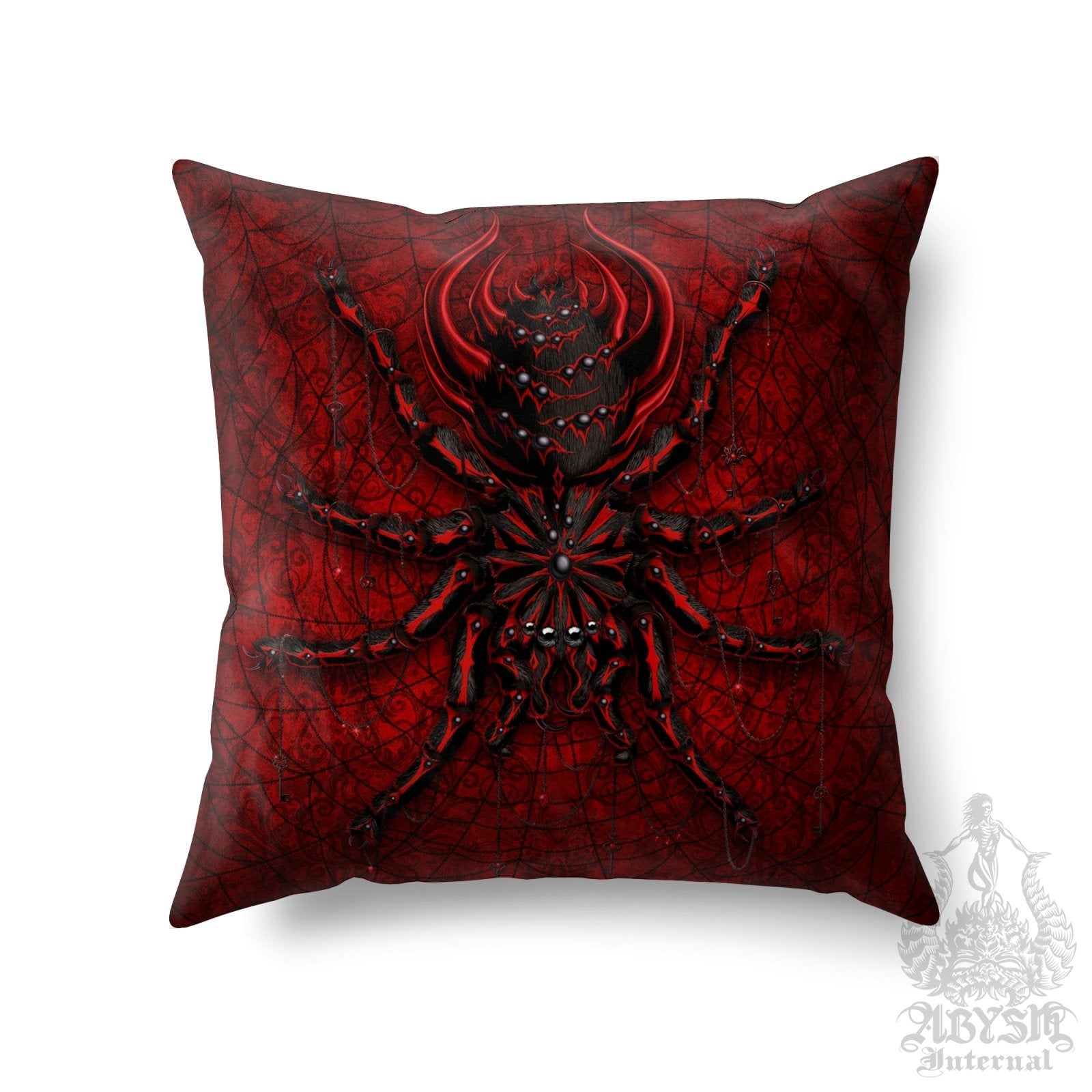 Gothic Throw Pillow, Decorative Accent Cushion, Goth Room Decor, Dark Art, Alternative Home - Tarantula, Bloody Black Spider - Abysm Internal